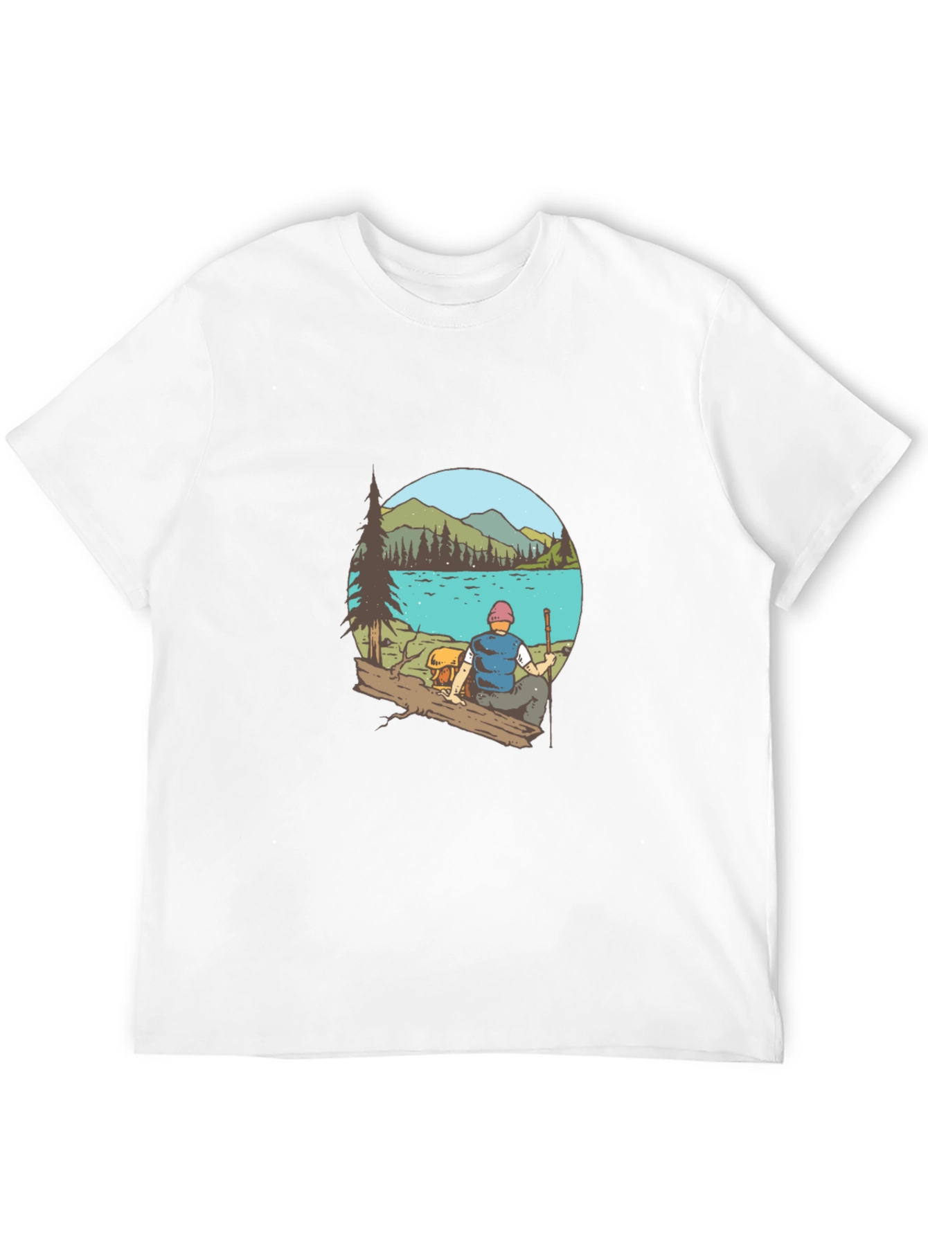 Mens Black T-Shirt with Lake Scene Print