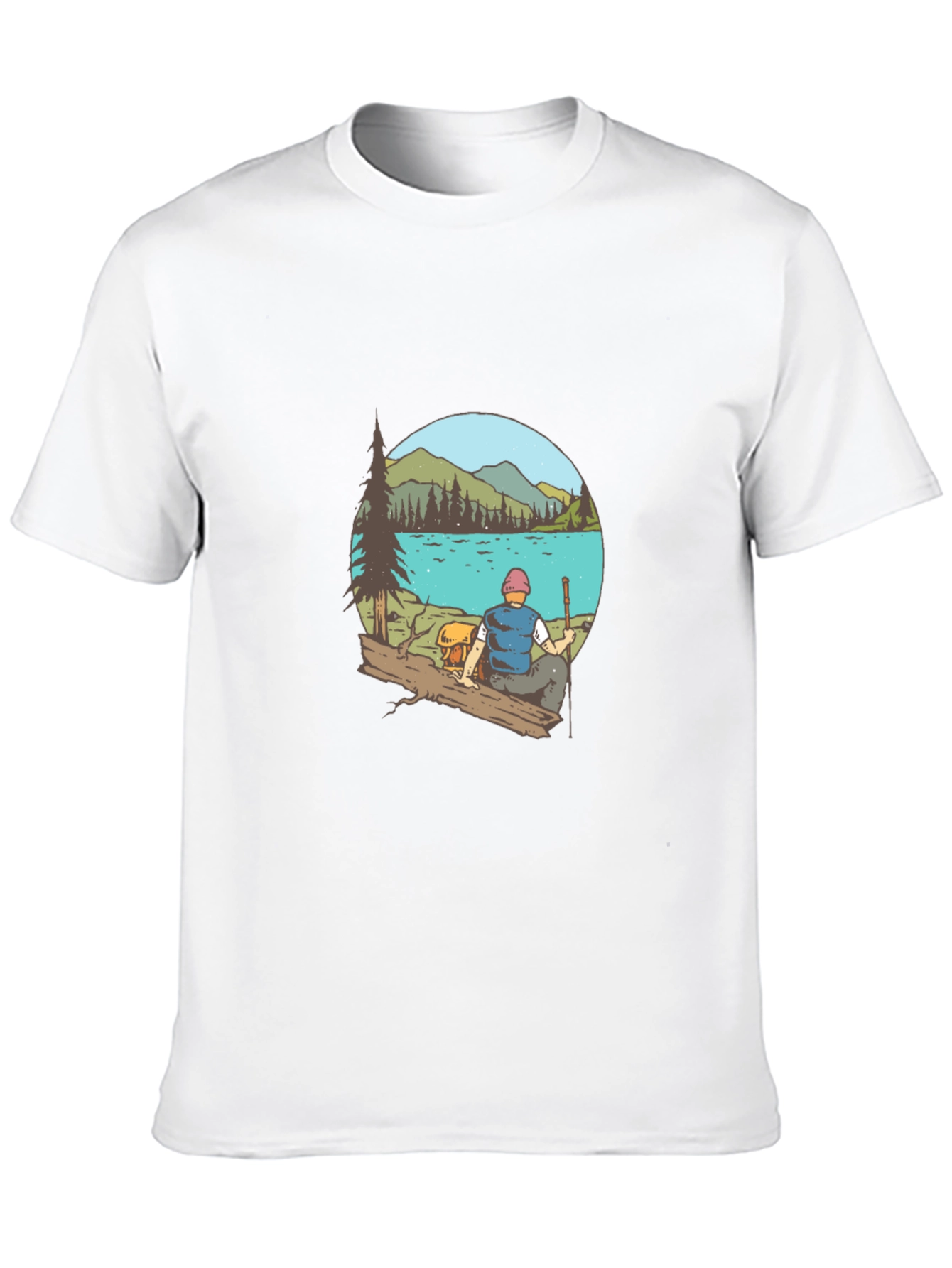 Mens Black T-Shirt with Lake Scene Print