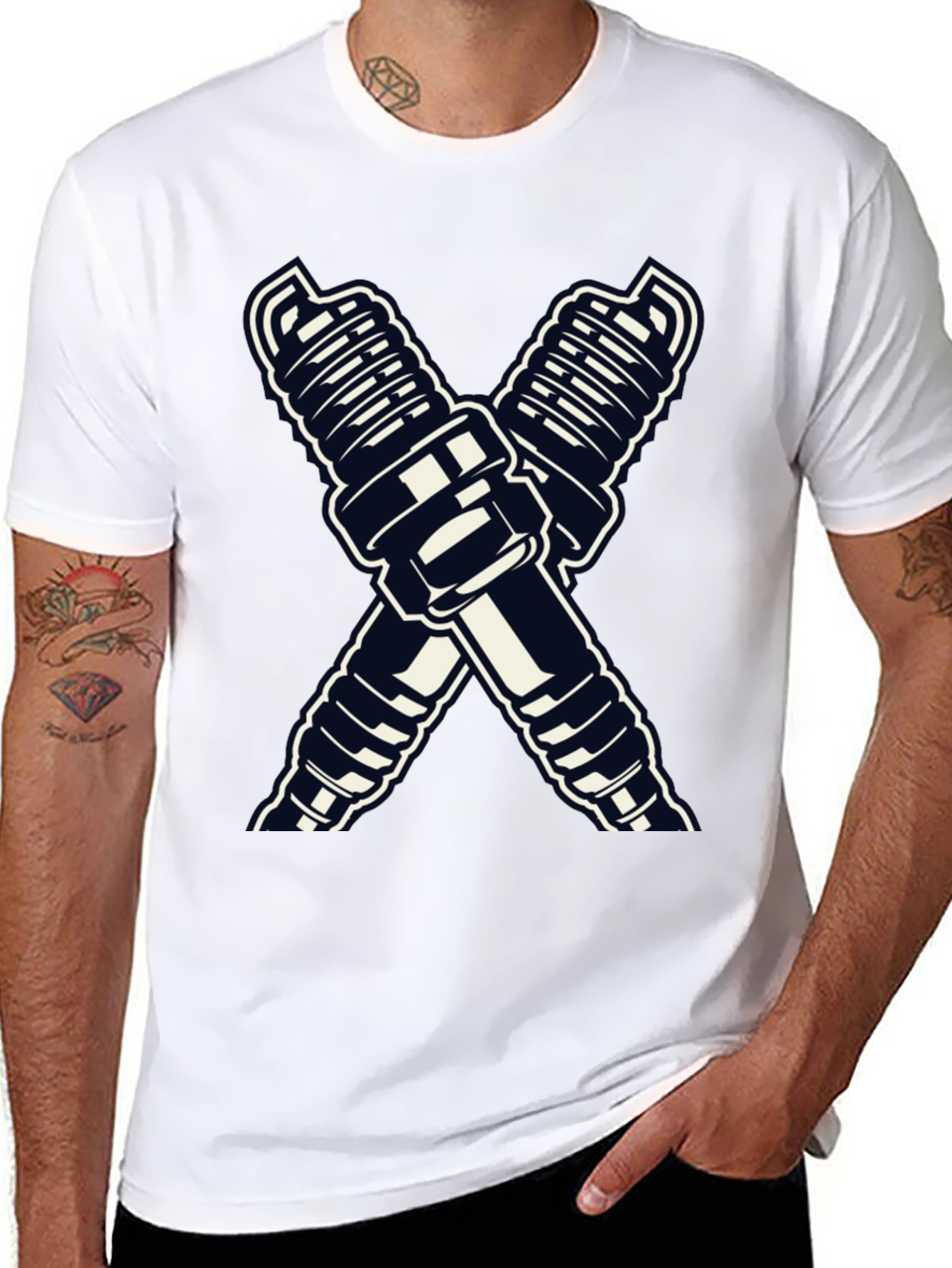Spark Plug Cross T-Shirt - Auto Mechanic Tee