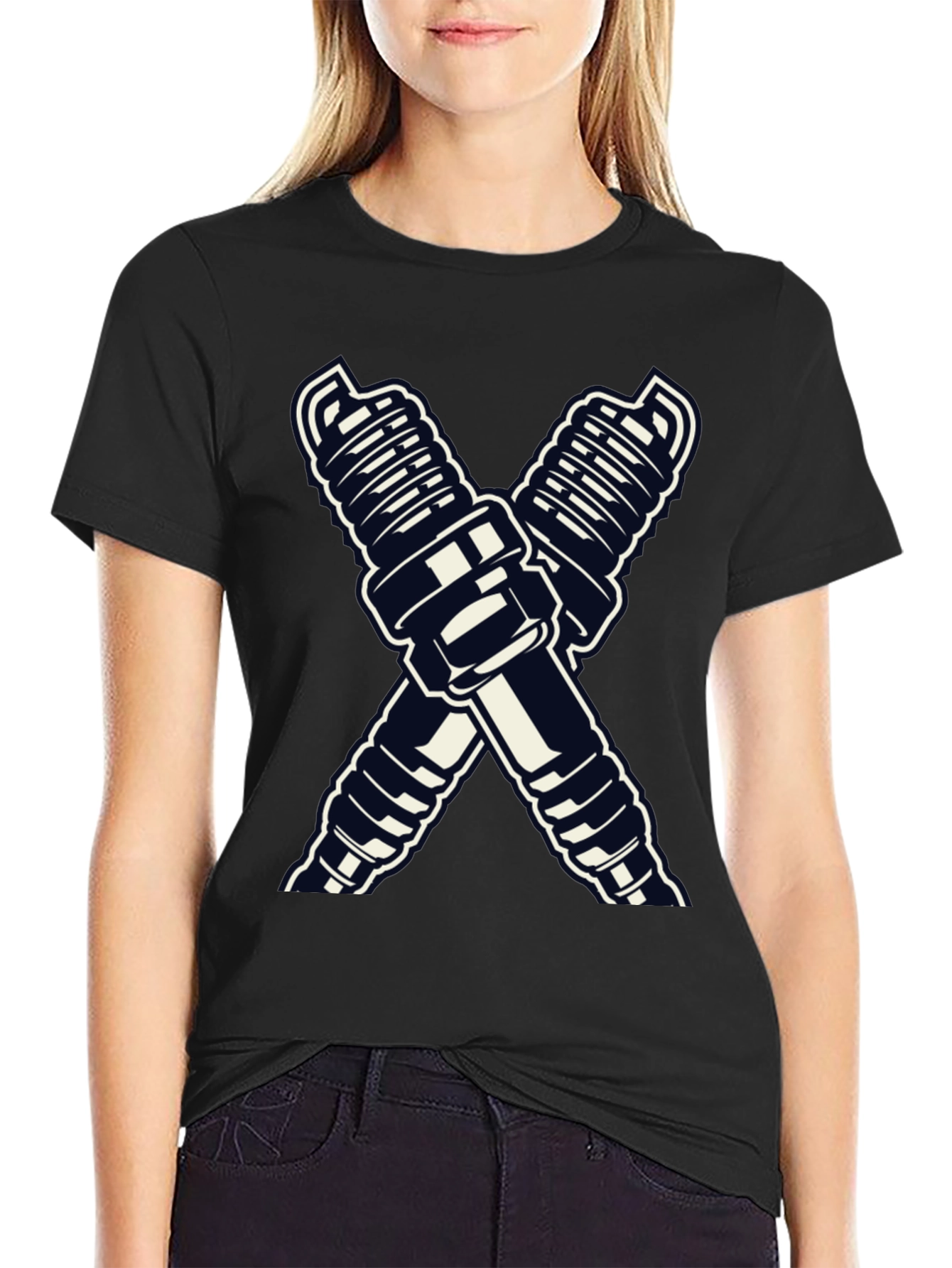 Spark Plug Cross T-Shirt - Auto Mechanic Tee