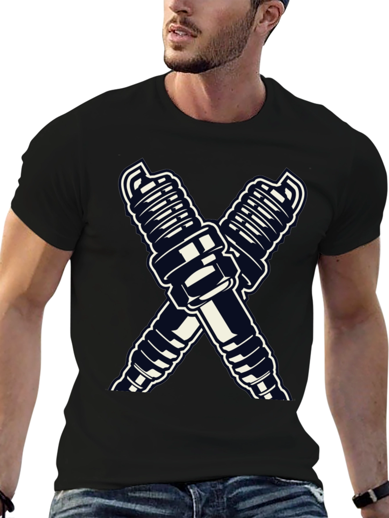 Spark Plug Cross T-Shirt - Auto Mechanic Tee