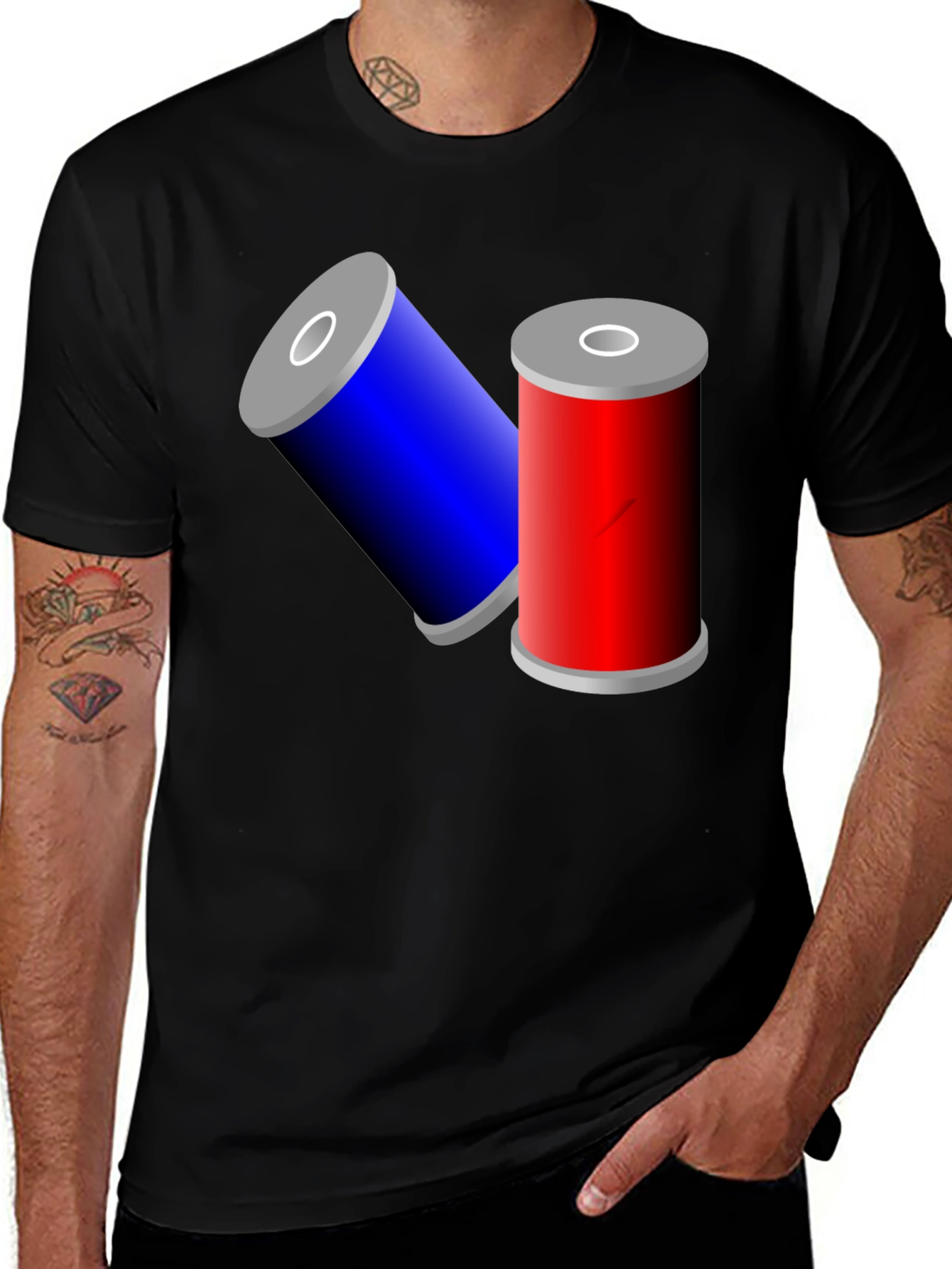 Novelty Black T-Shirt with Battery Design