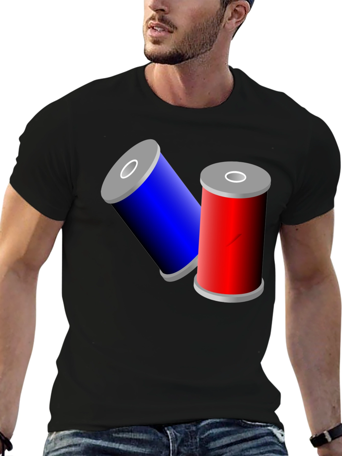 Novelty Black T-Shirt with Battery Design