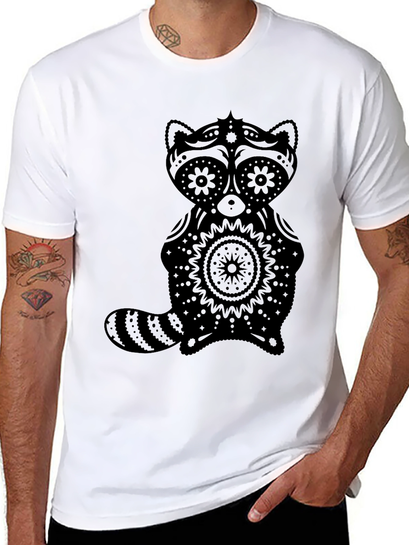 Sugar Skull Raccoon Graphic T-Shirt - Black