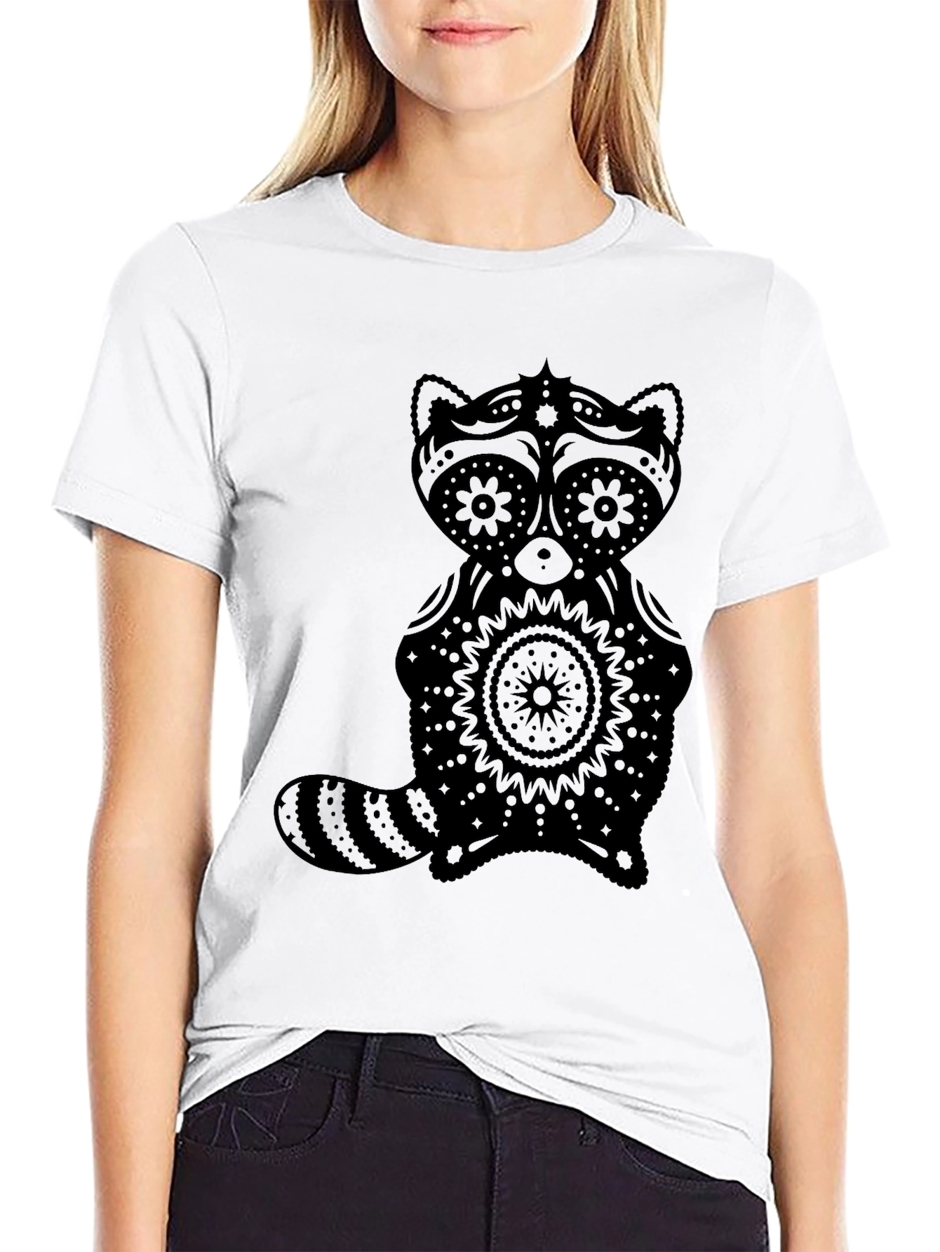Sugar Skull Raccoon Graphic T-Shirt - Black