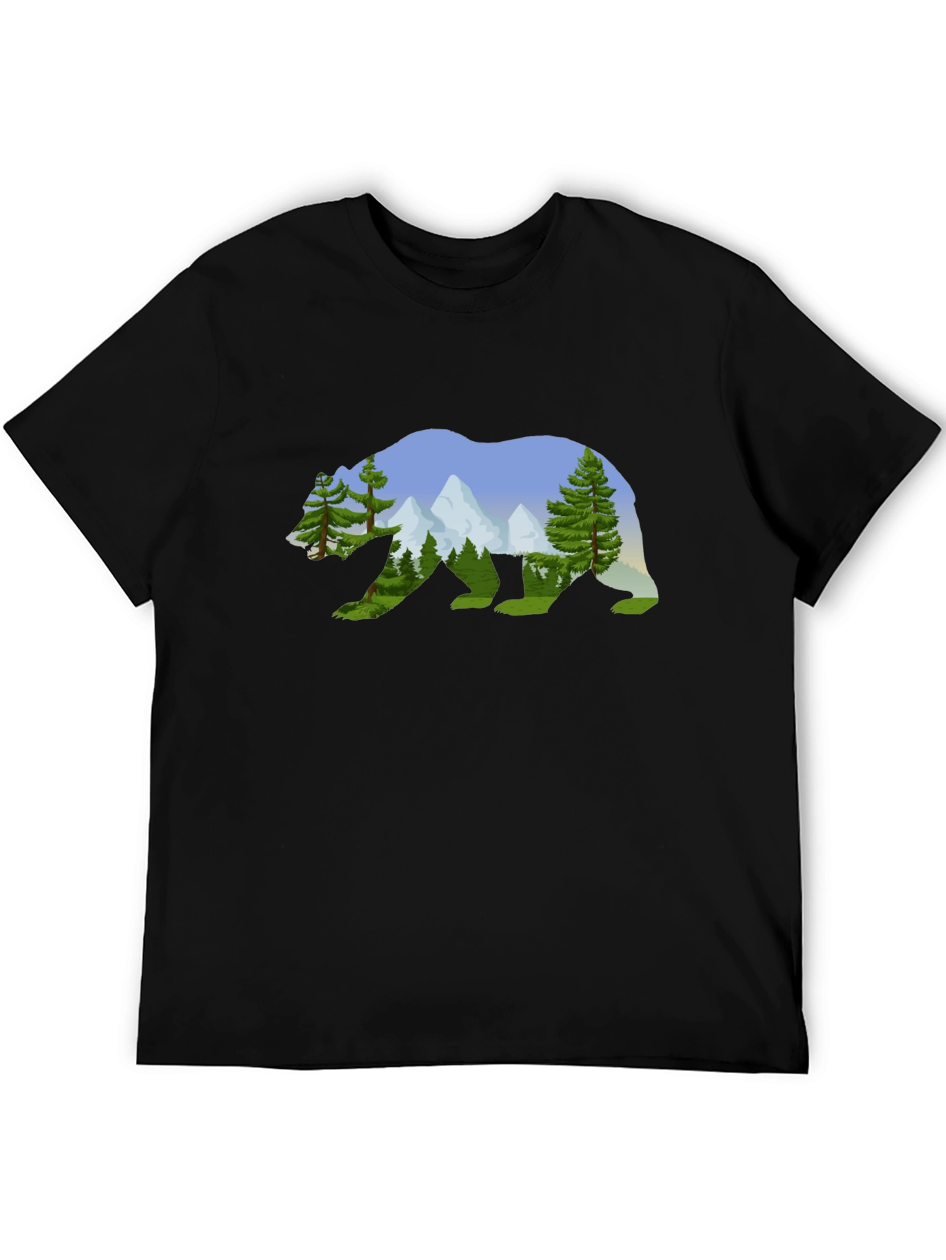 Nature Bear Graphic Tee - Black Cotton Shirt