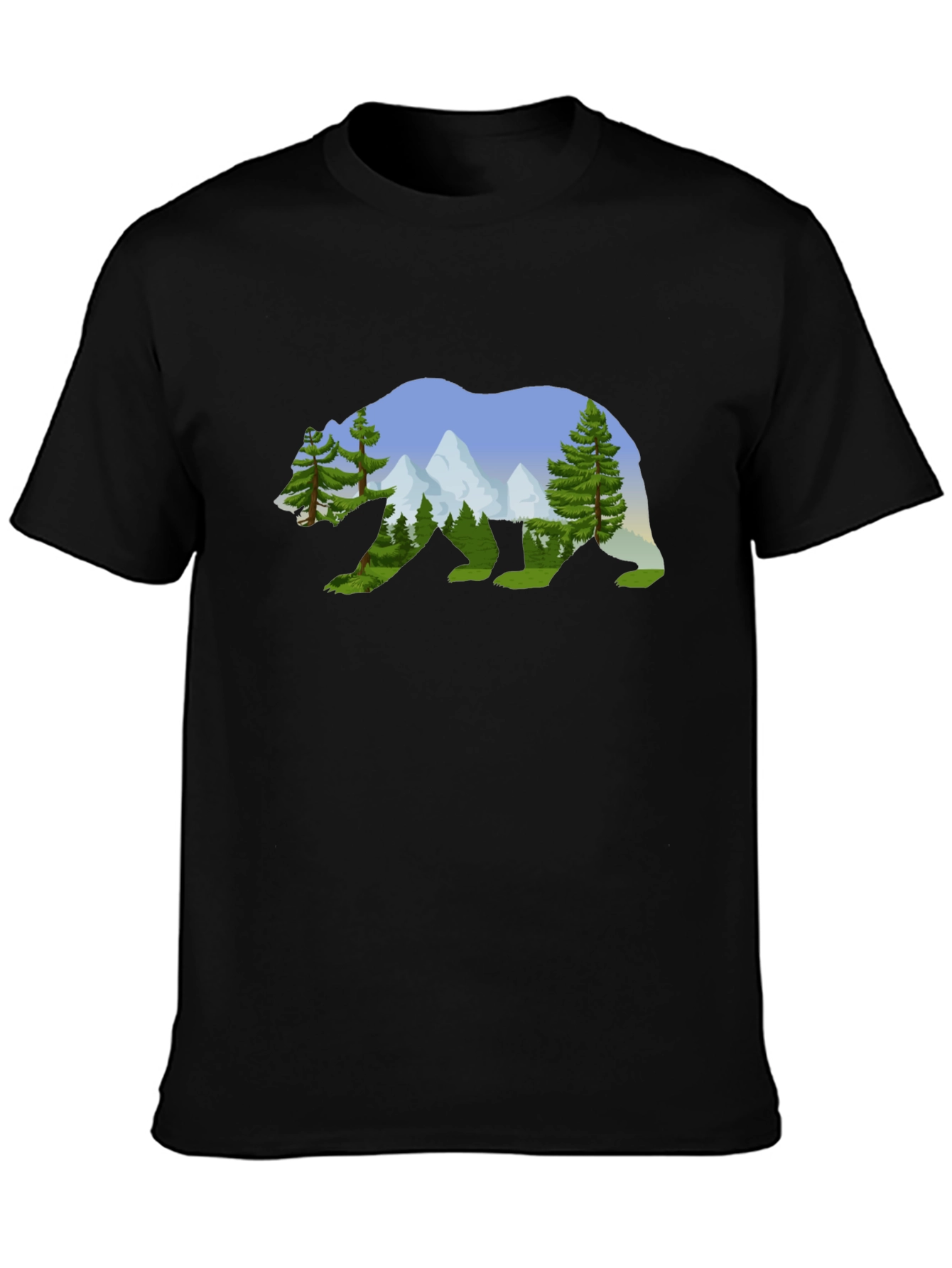 Nature Bear Graphic Tee - Black Cotton Shirt