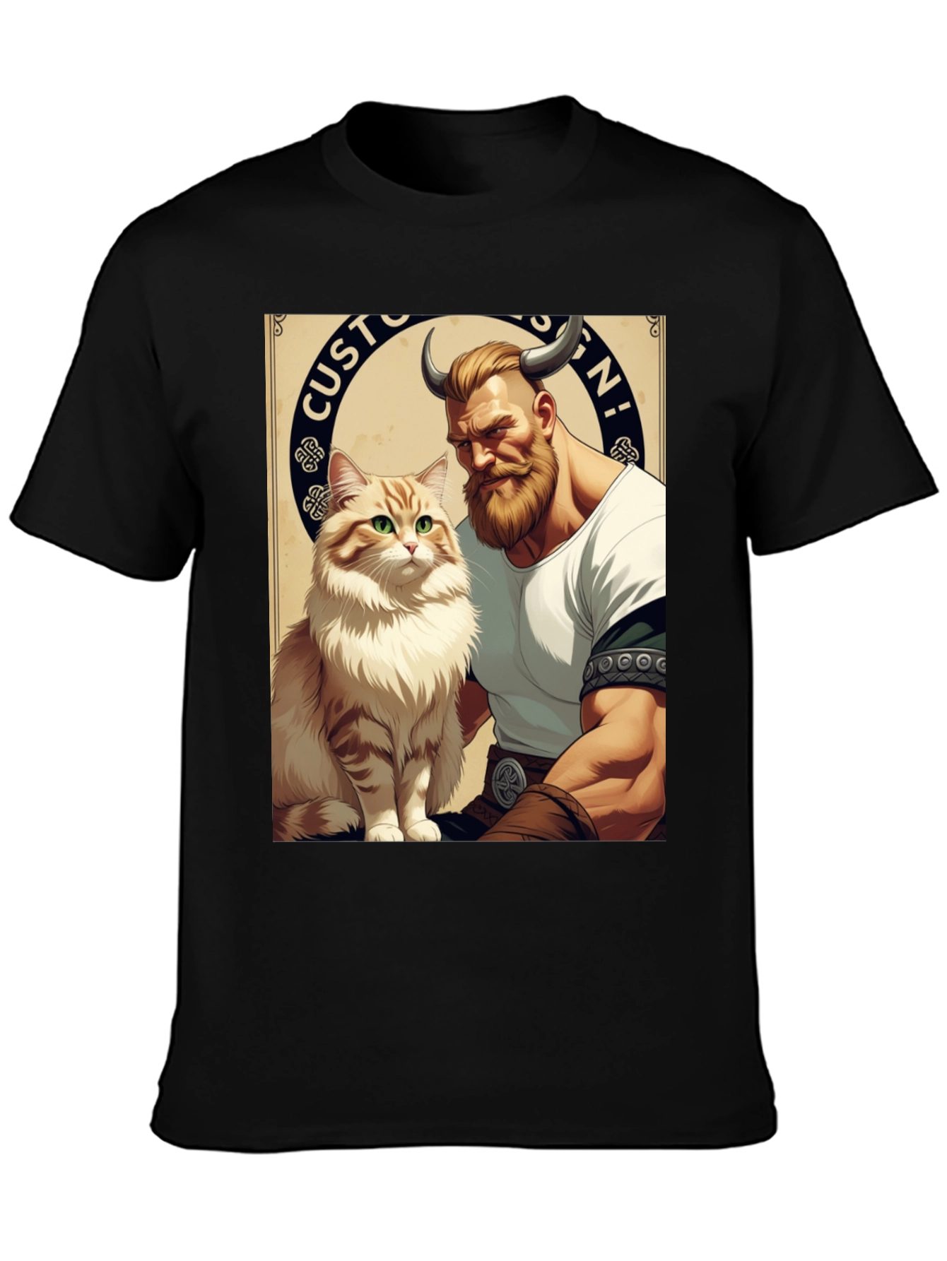 Viking & Cat Graphic Tee - Custom Design!