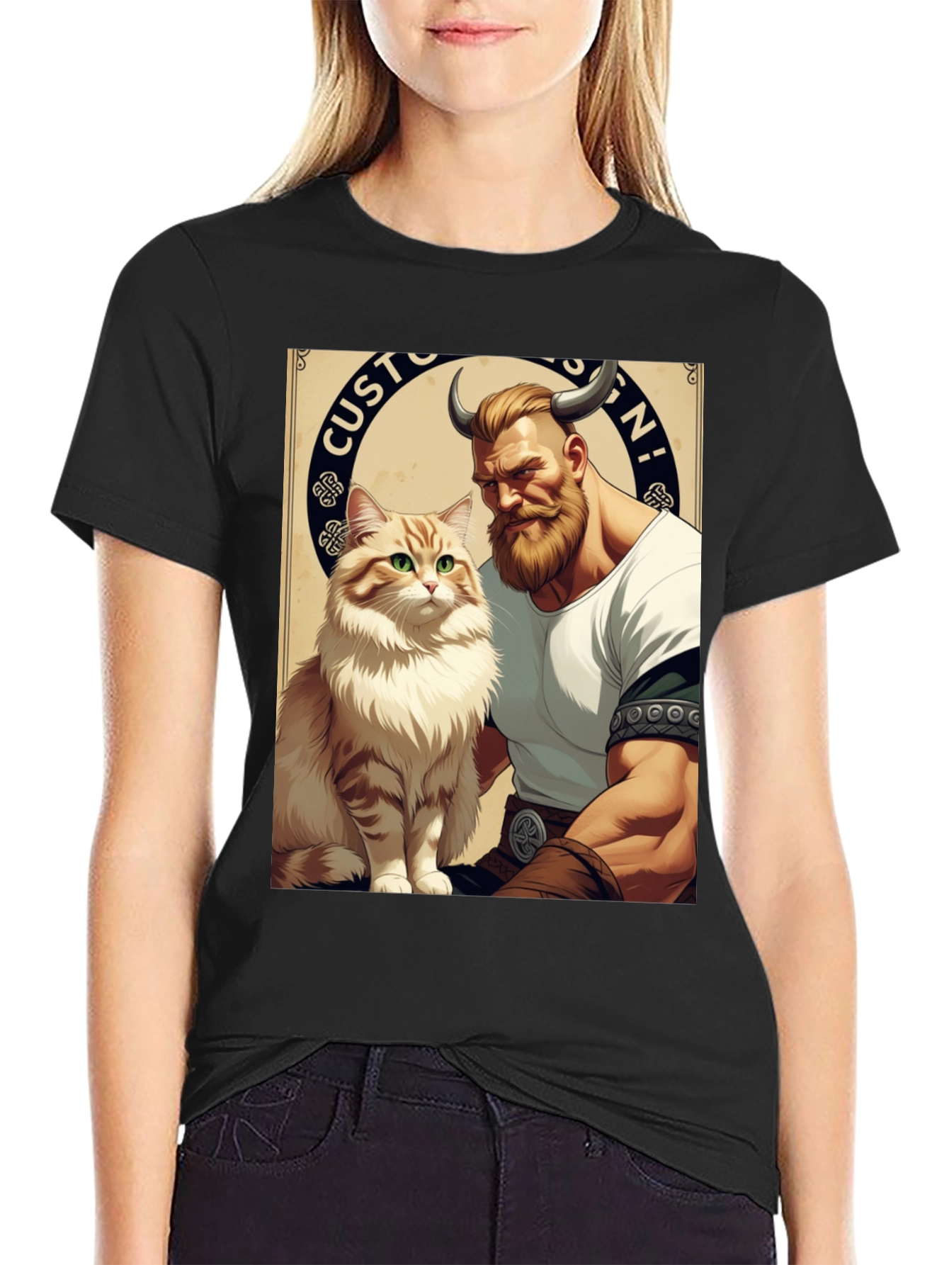 Viking & Cat Graphic Tee - Custom Design!