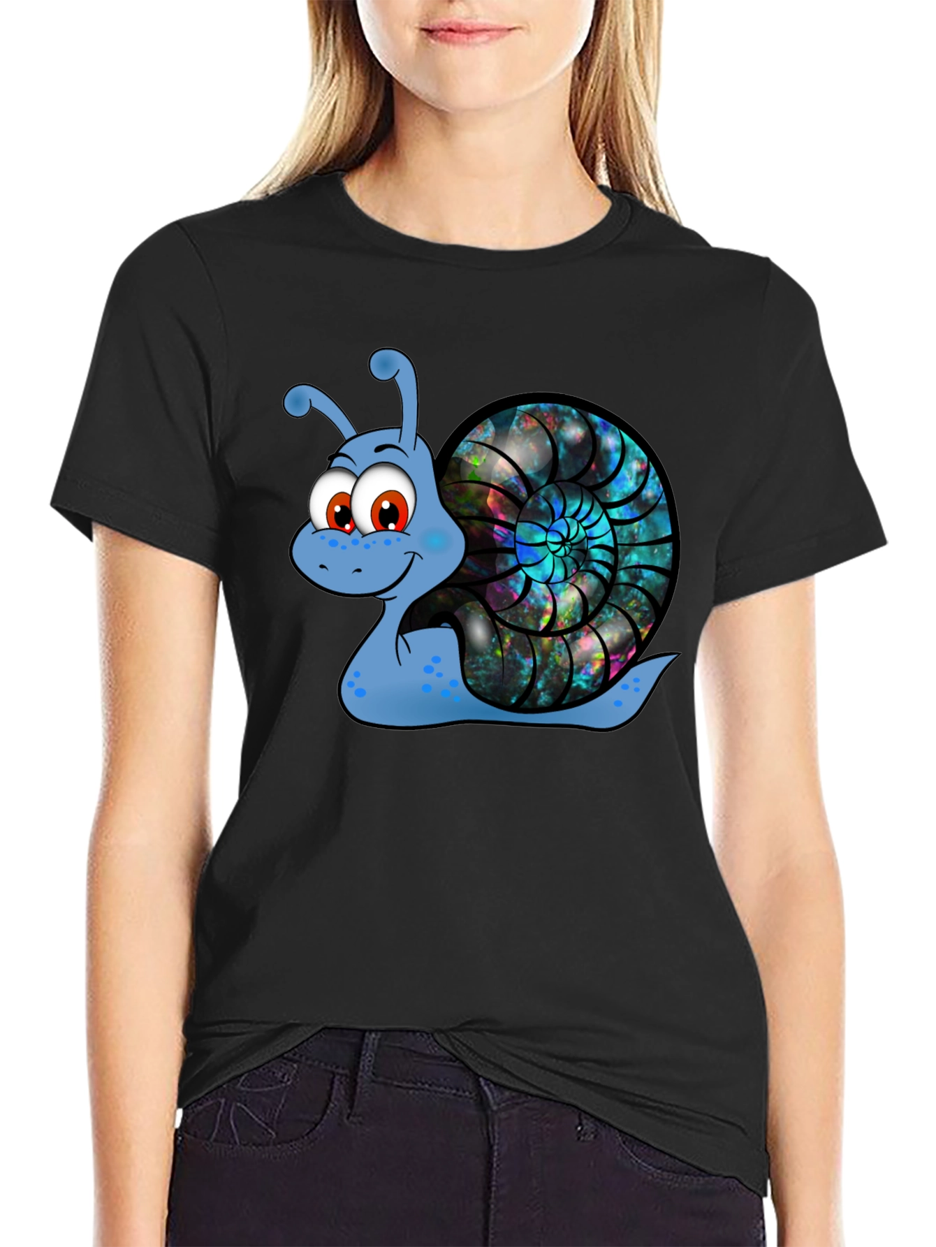 Cartoon Snail Graphic Tee - Black