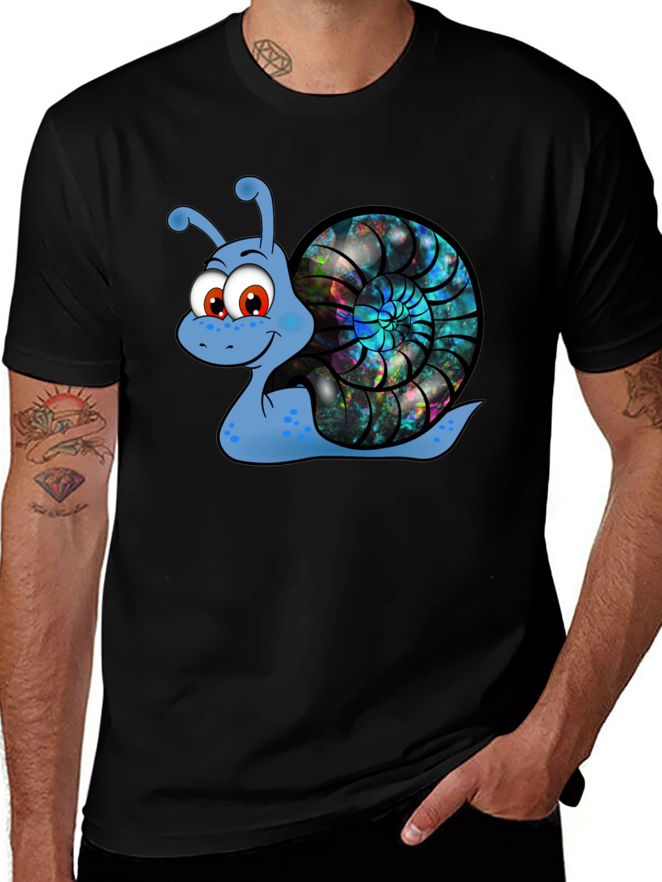 Cartoon Snail Graphic Tee - Black