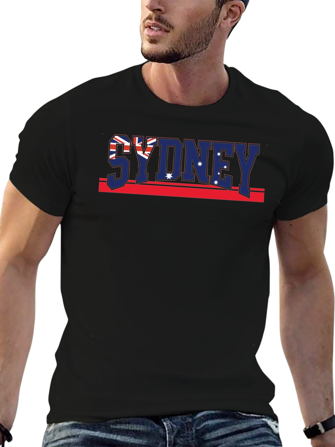 Sydney Australia Flag Graphic Black T-Shirt