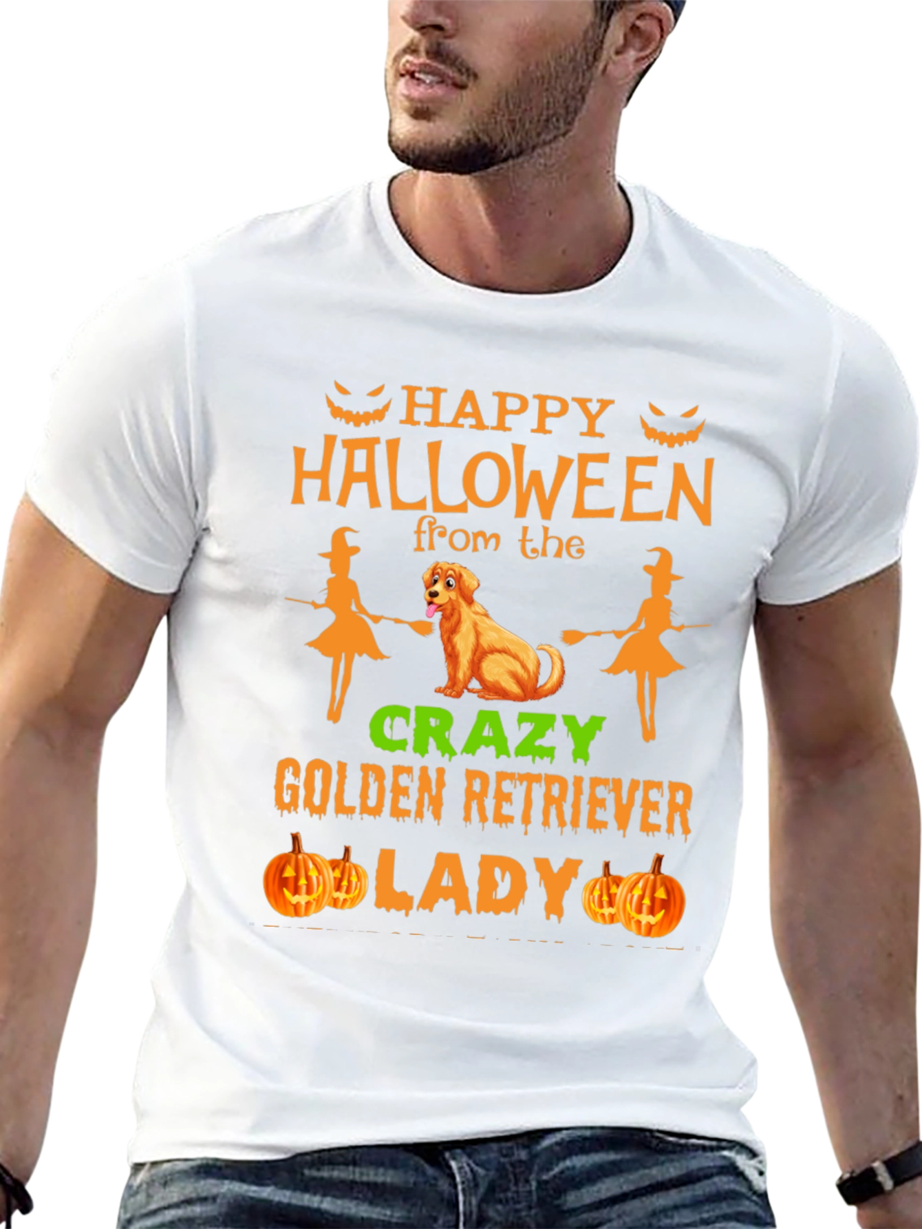 Halloween Golden Retriever Lady Graphic Tee