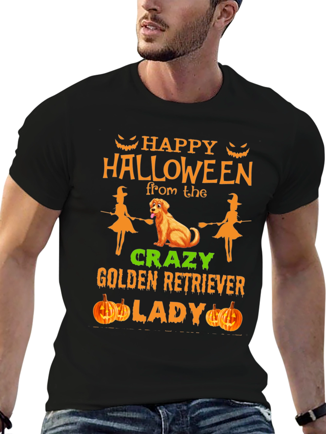 Halloween Golden Retriever Lady Graphic Tee