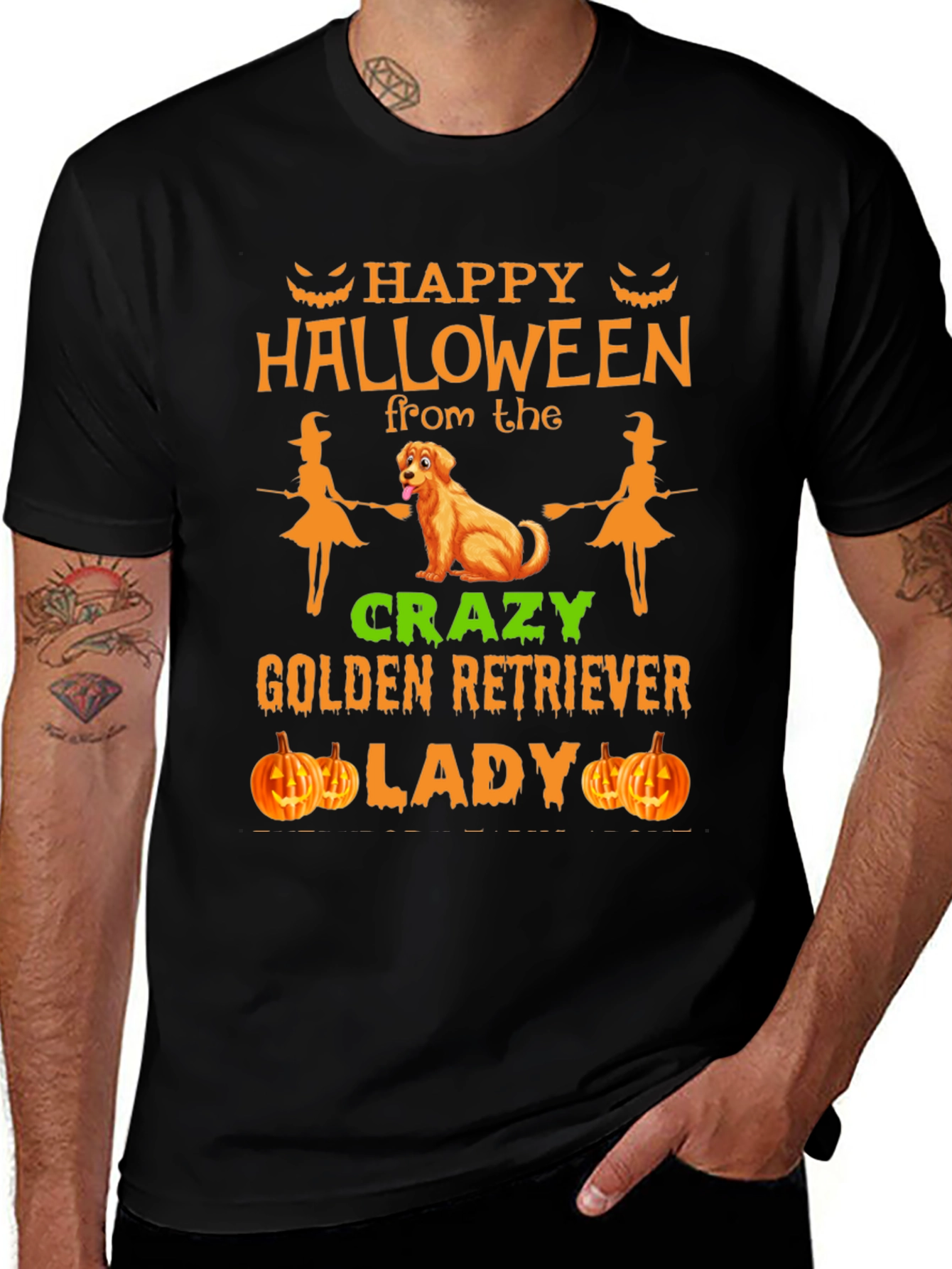 Halloween Golden Retriever Lady Graphic Tee