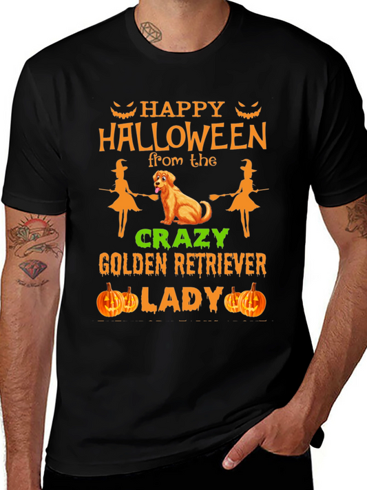 Halloween Golden Retriever Lady Graphic Tee