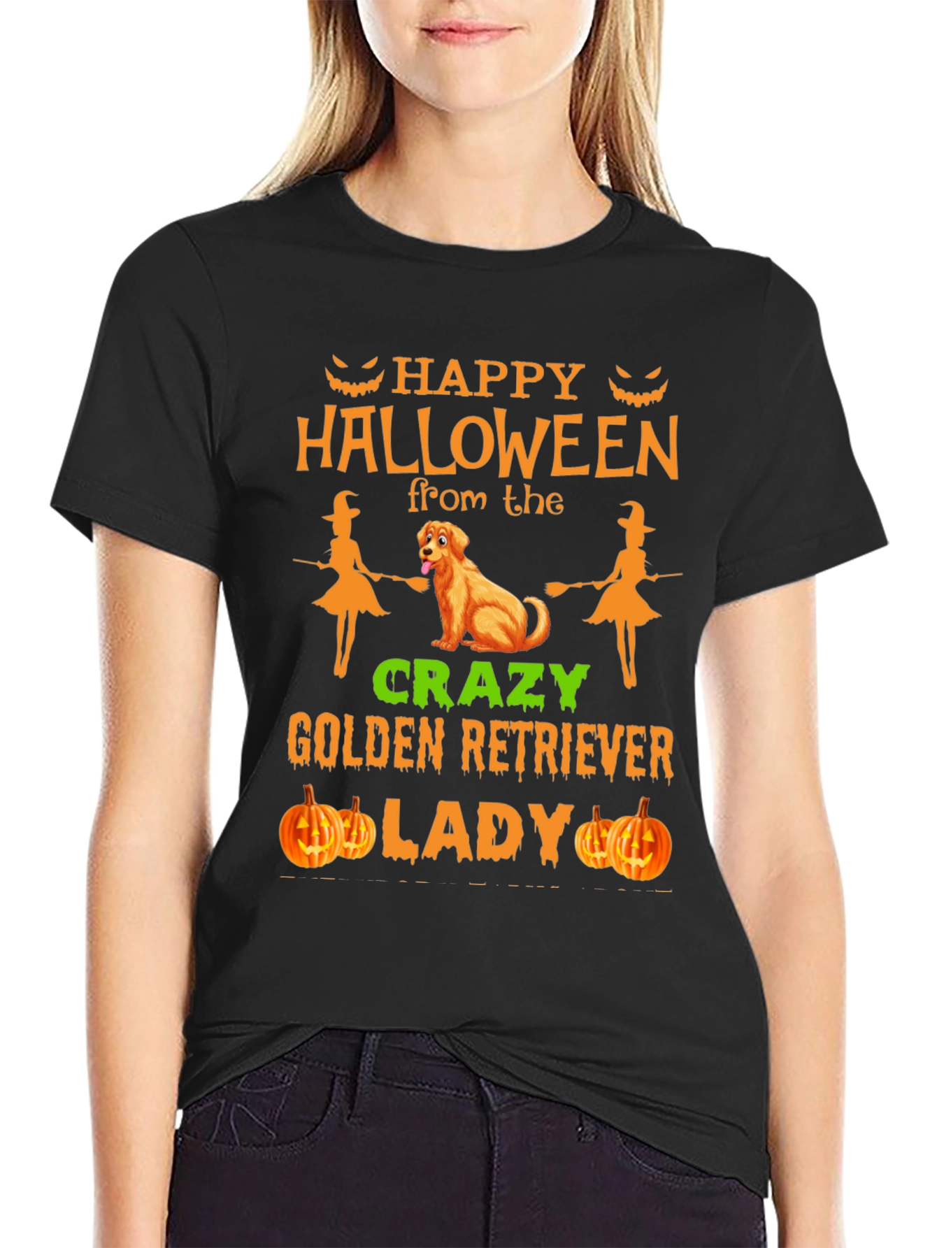 Halloween Golden Retriever Lady Graphic Tee
