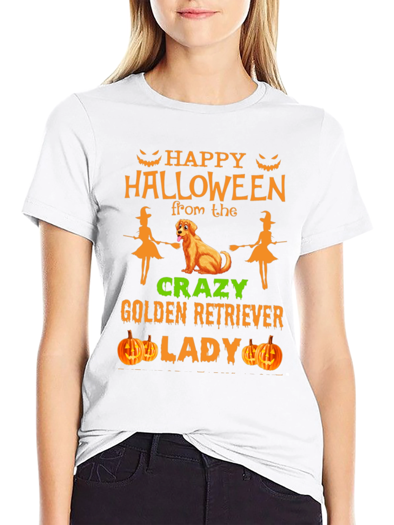 Halloween Golden Retriever Lady Graphic Tee