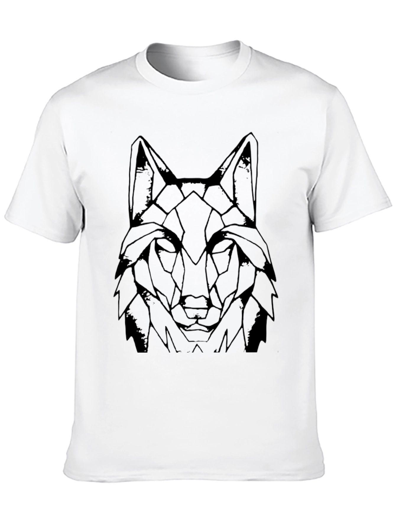 Geometric Wolf Graphic Print Tee - Modern Black T-Shirt
