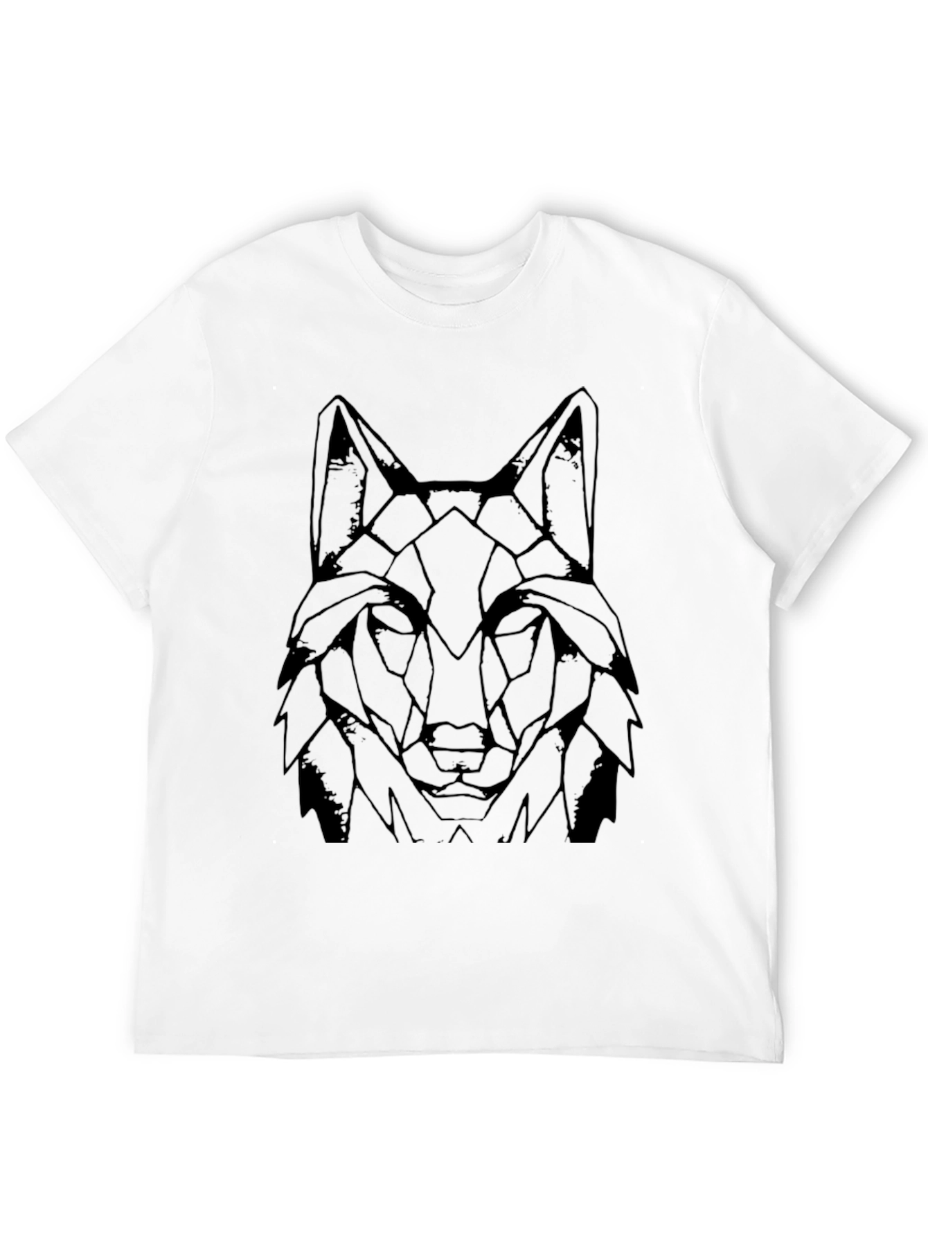 Geometric Wolf Graphic Print Tee - Modern Black T-Shirt