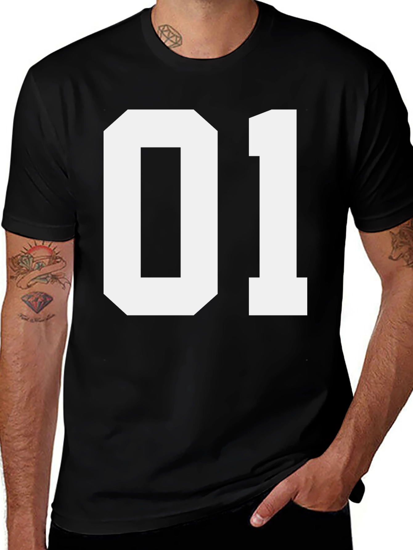 Black T-Shirt with White 01 Number Design