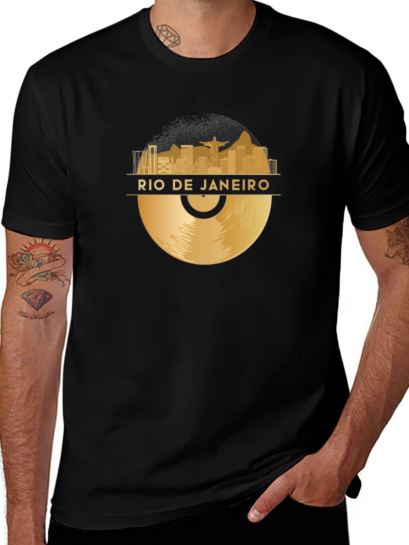 Rio de Janeiro Vinyl Graphic T-Shirt - Black