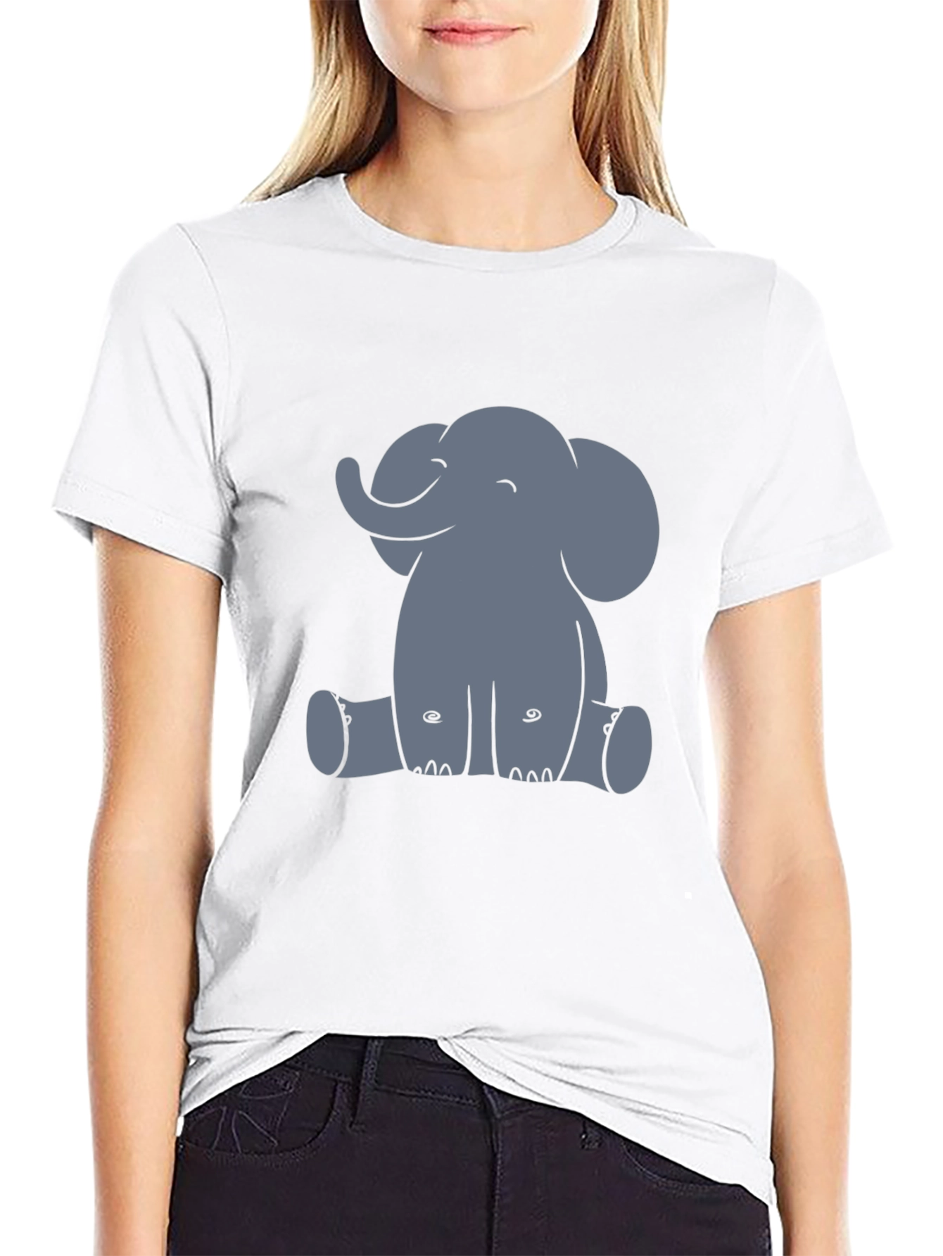Cute Elephant Graphic Tee - Black Cotton T-Shirt