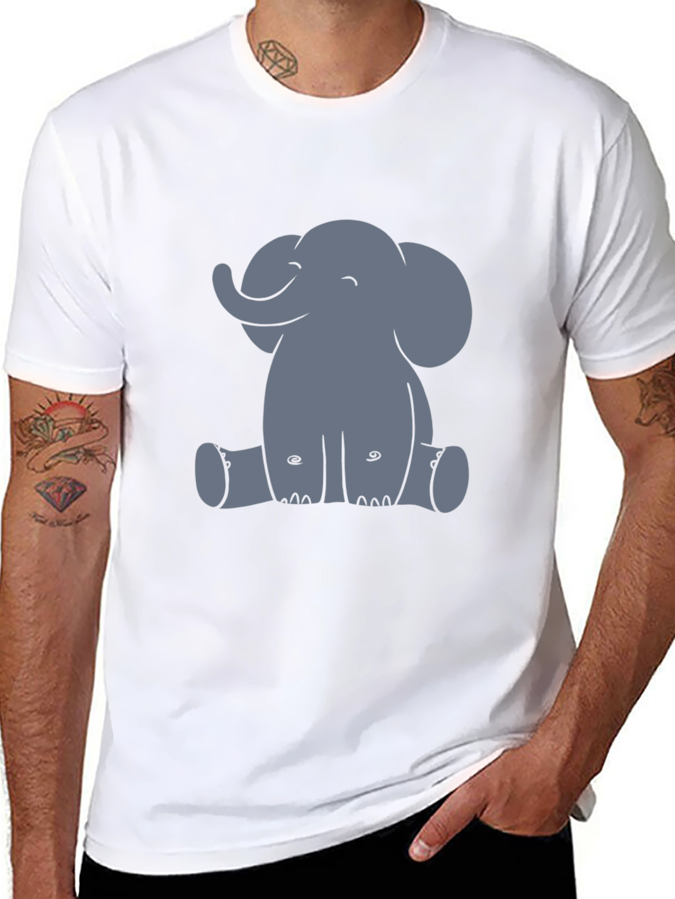 Cute Elephant Graphic Tee - Black Cotton T-Shirt