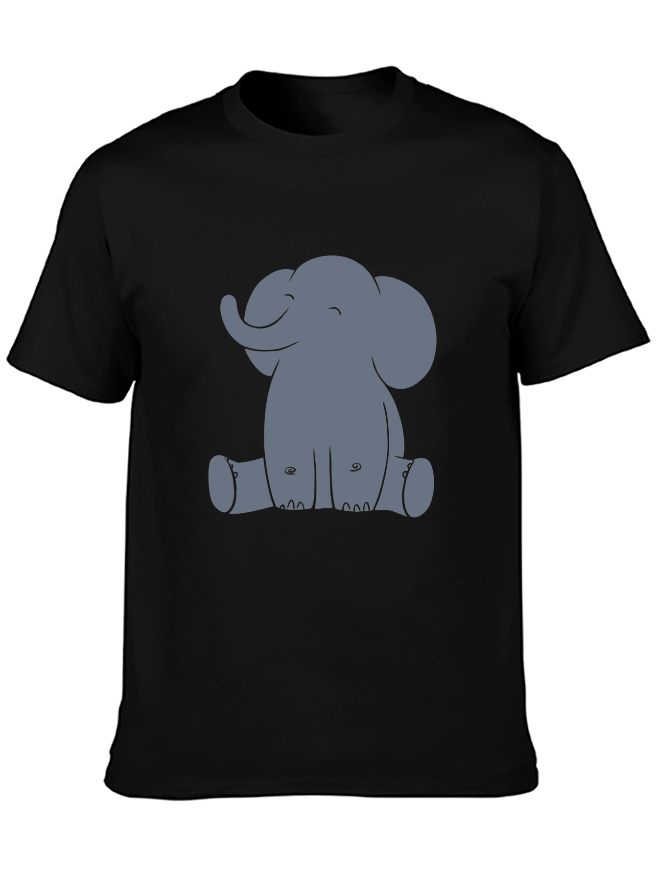 Cute Elephant Graphic Tee - Black Cotton T-Shirt