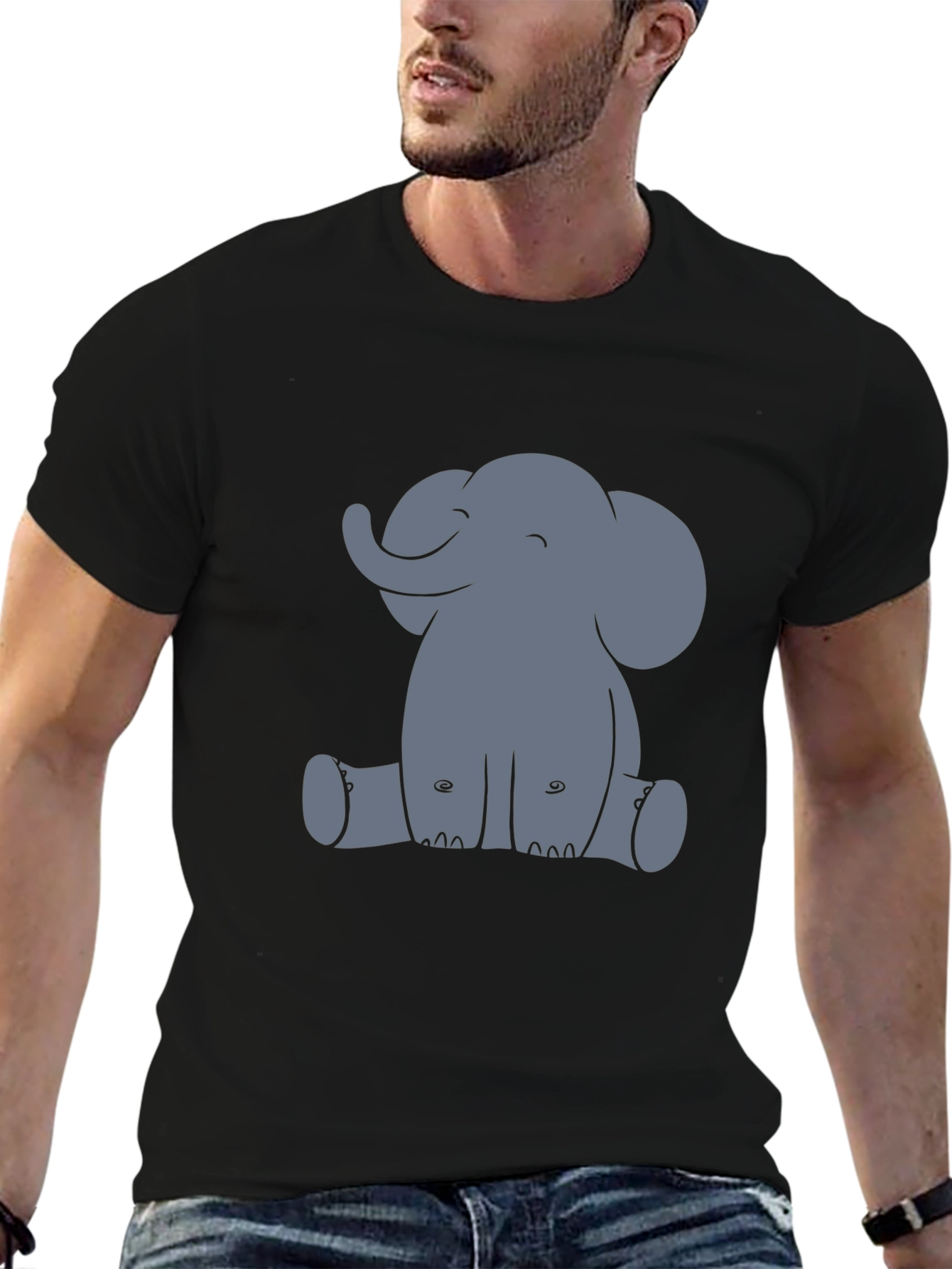 Cute Elephant Graphic Tee - Black Cotton T-Shirt