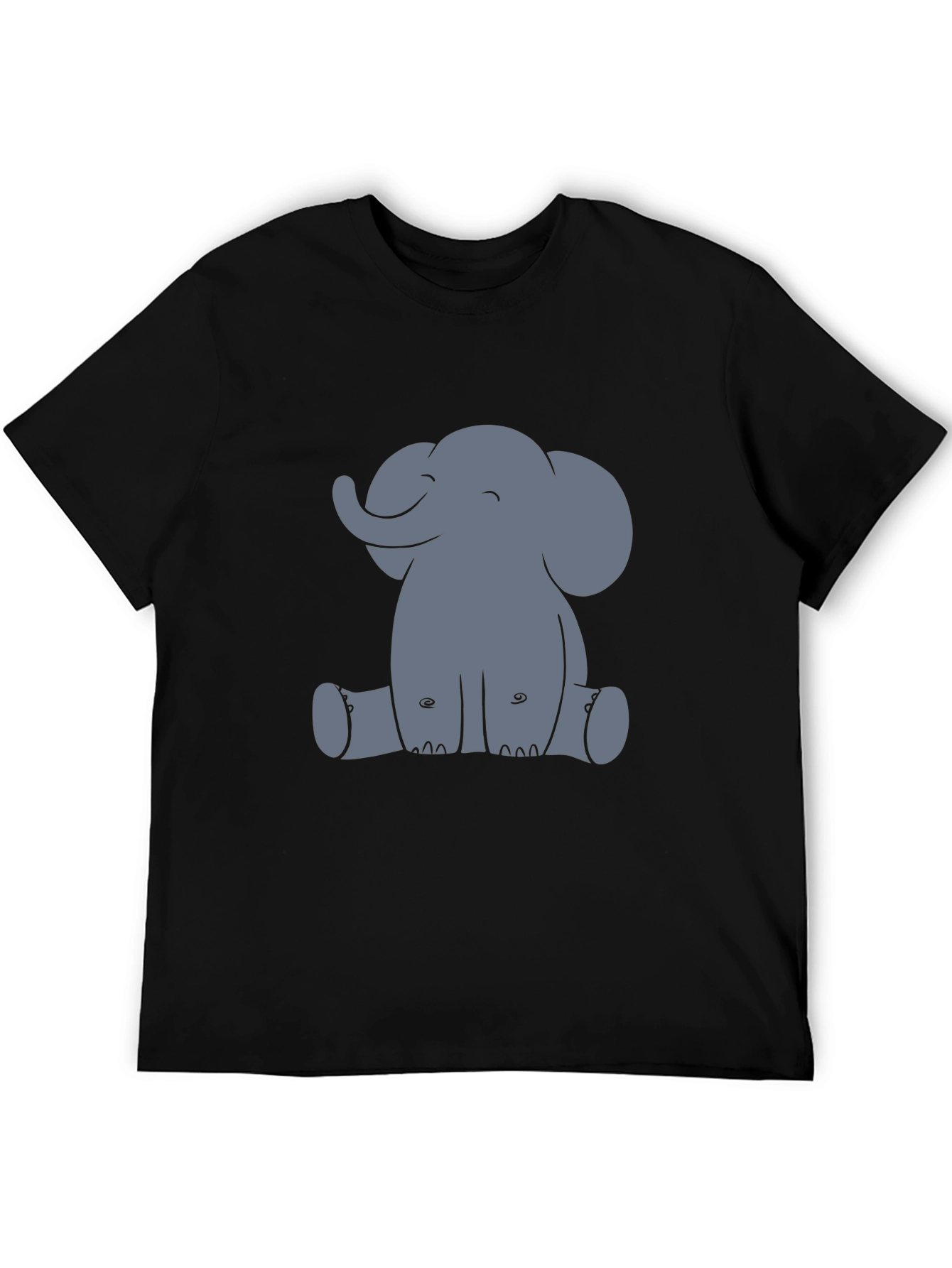 Cute Elephant Graphic Tee - Black Cotton T-Shirt