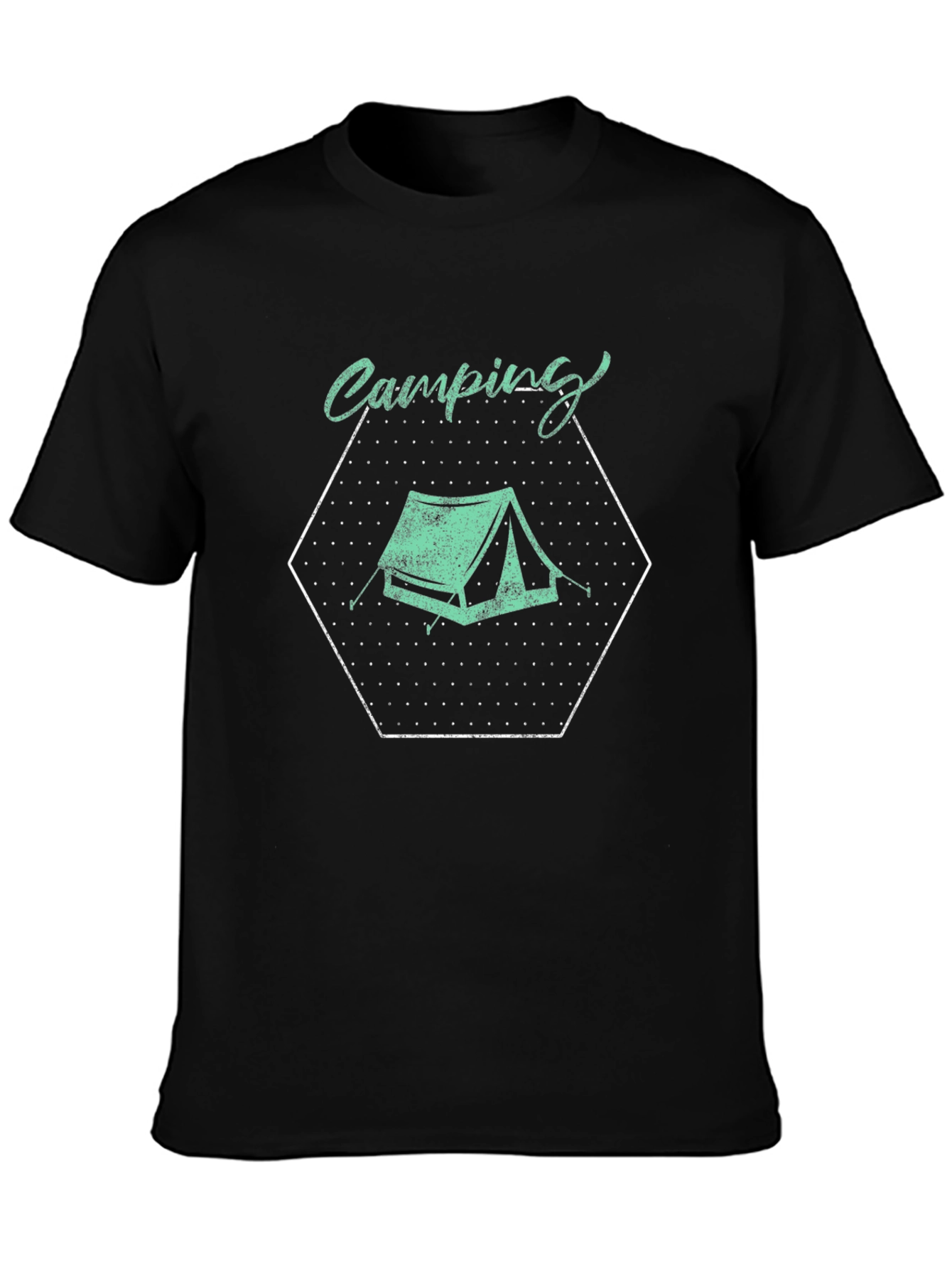 Camping Tent Graphic Tee - Black Cotton T-Shirt