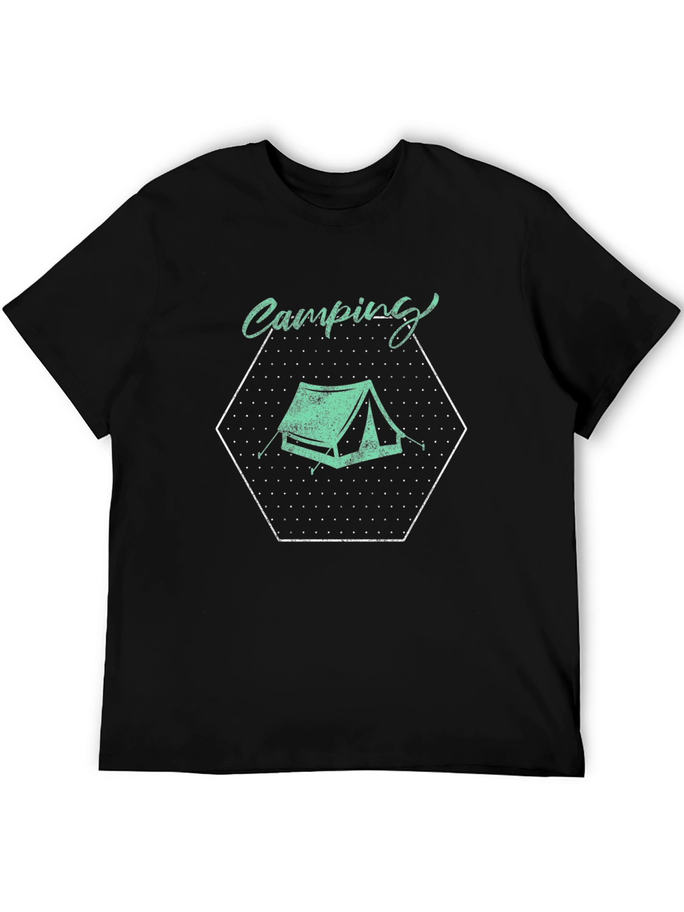 Camping Tent Graphic Tee - Black Cotton T-Shirt