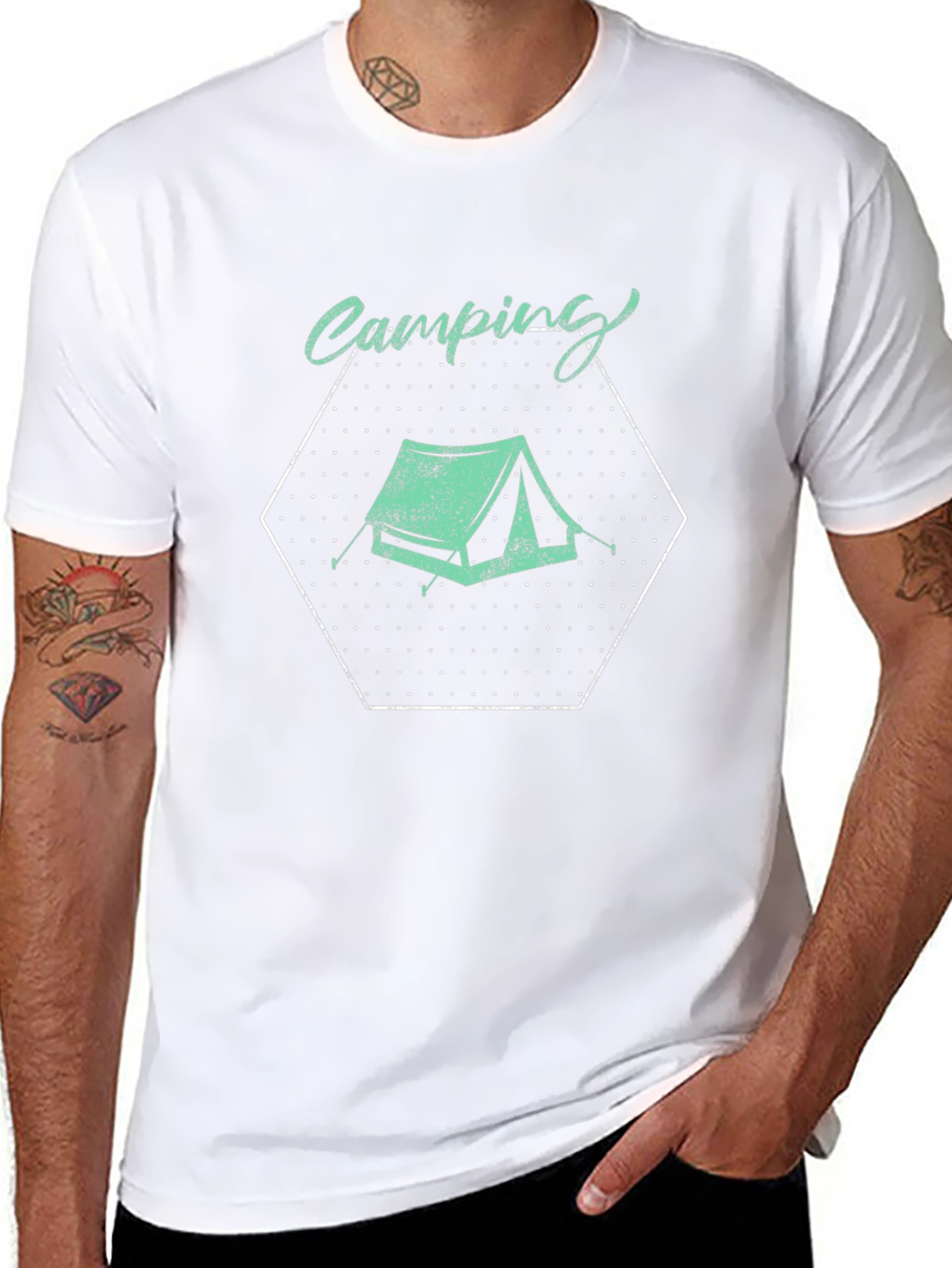 Camping Tent Graphic Tee - Black Cotton T-Shirt