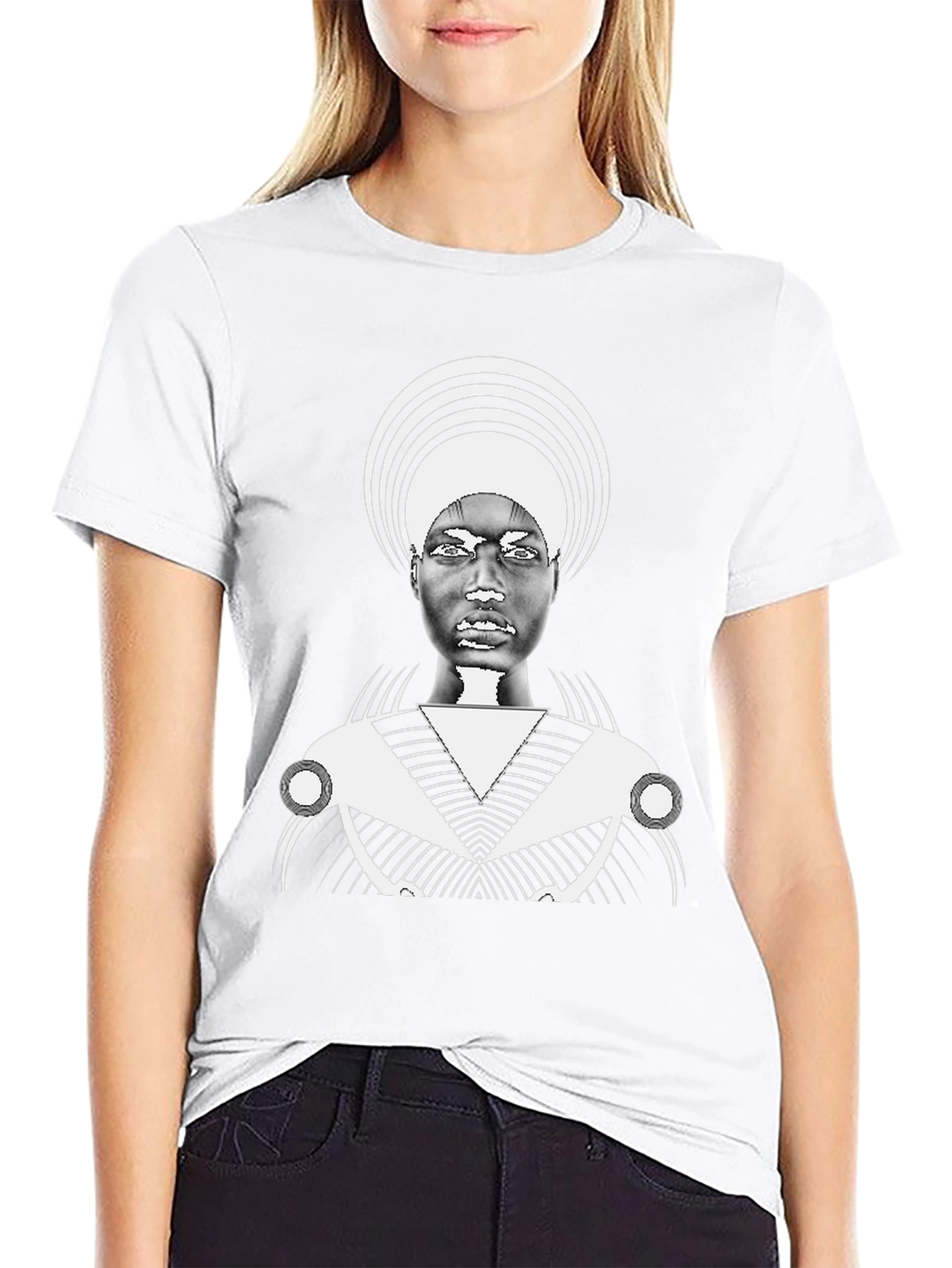 Graphic Black Tee with Bold Afro-Futuristic Design