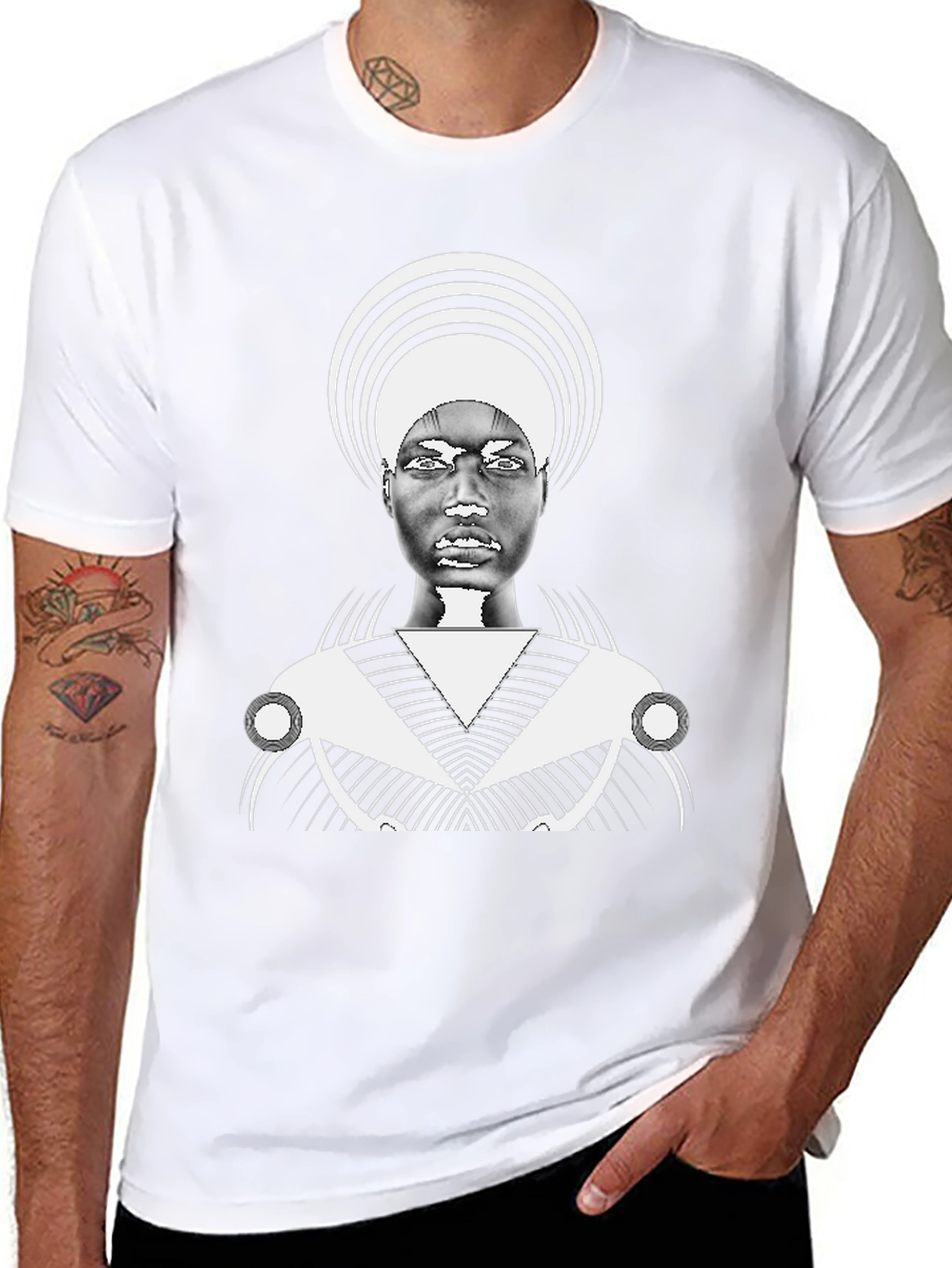 Graphic Black Tee with Bold Afro-Futuristic Design