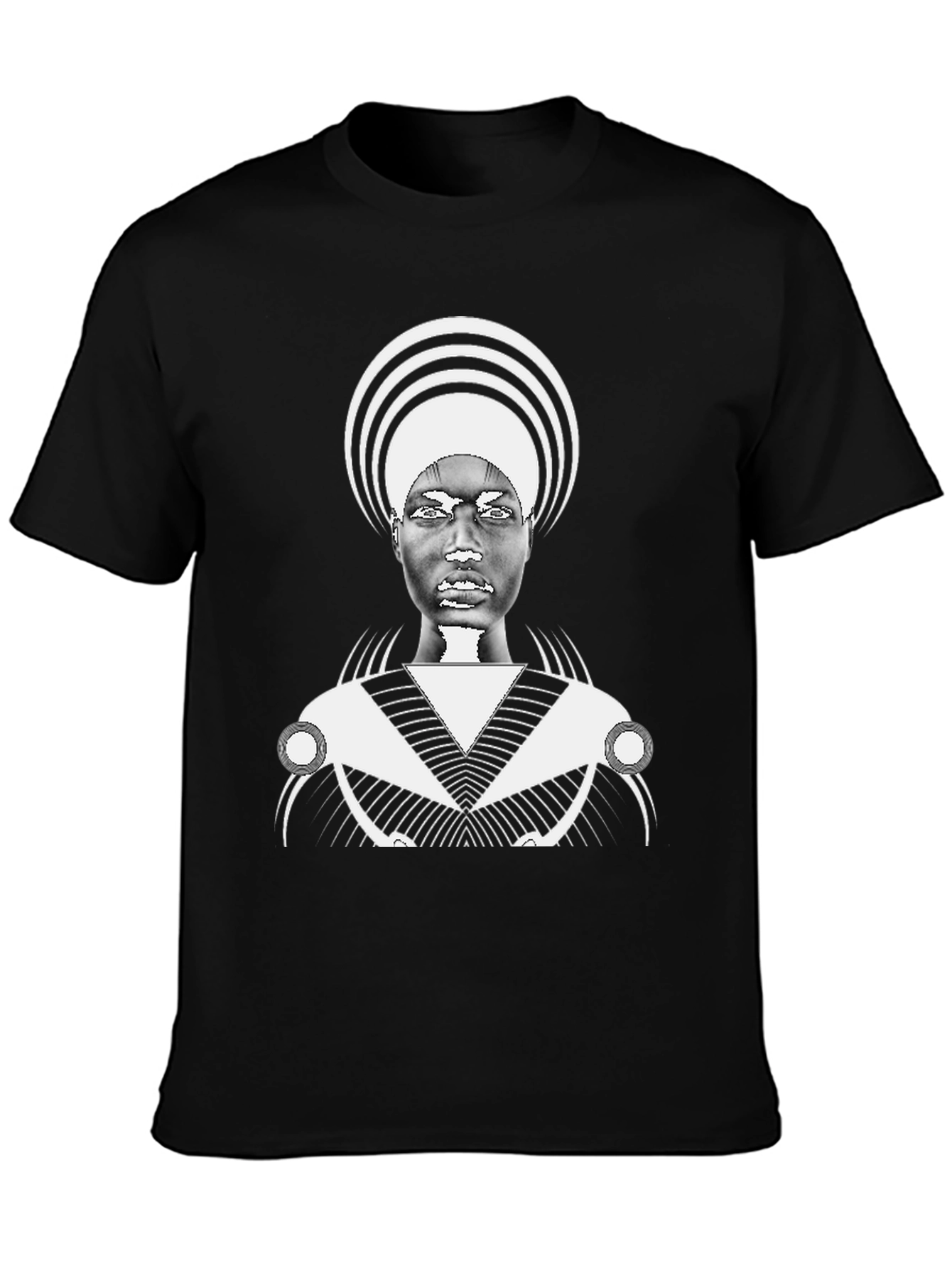Graphic Black Tee with Bold Afro-Futuristic Design