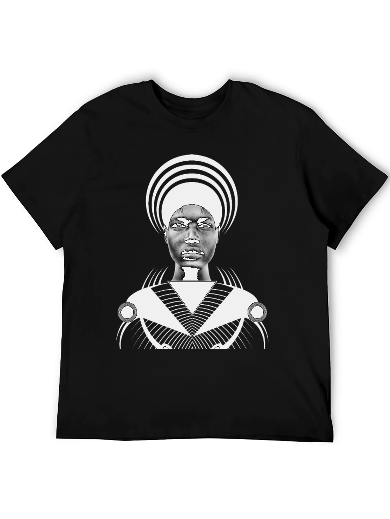 Graphic Black Tee with Bold Afro-Futuristic Design