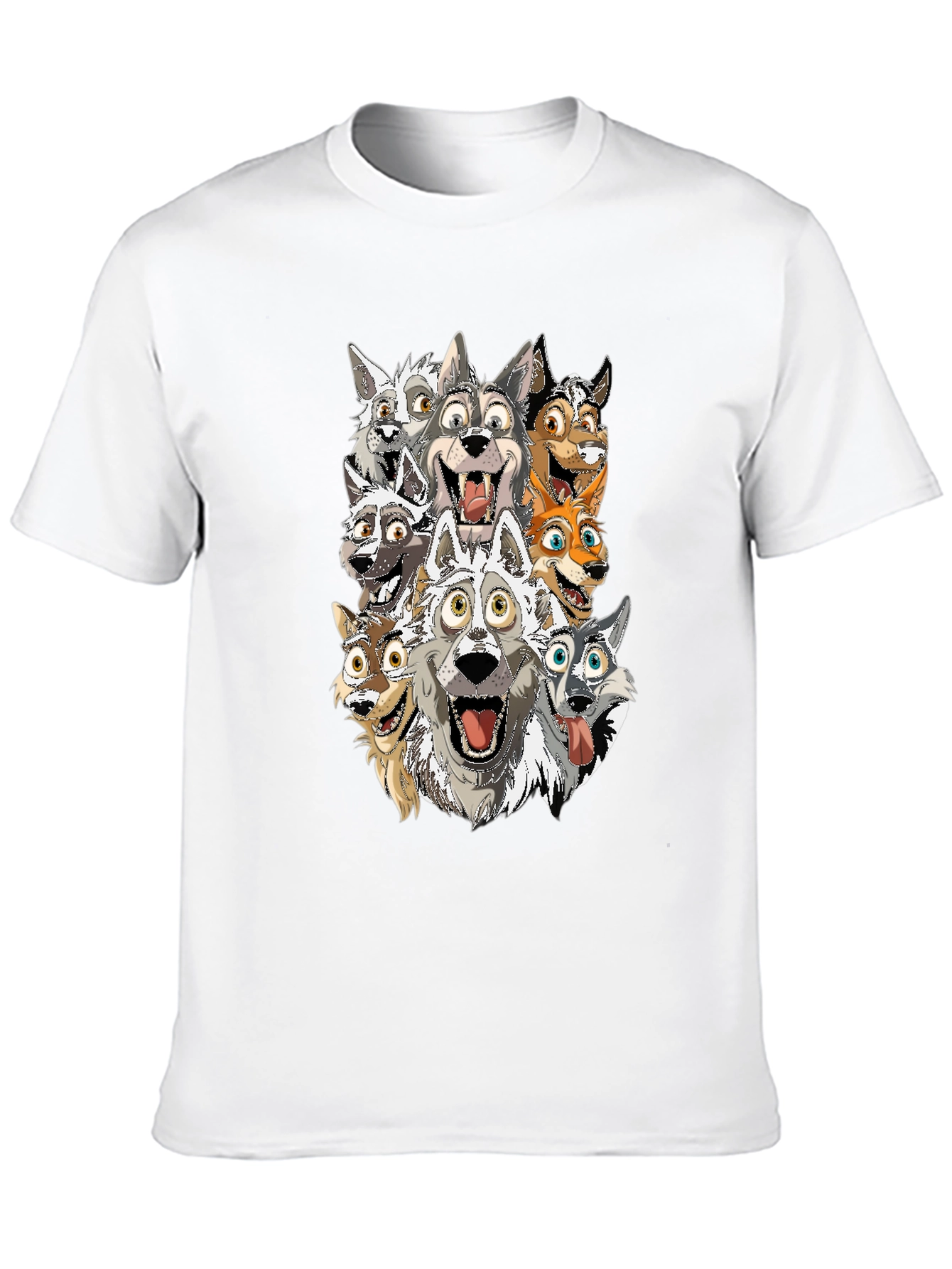 Cartoon Wolf Pack T-Shirt - Black Cotton Tee