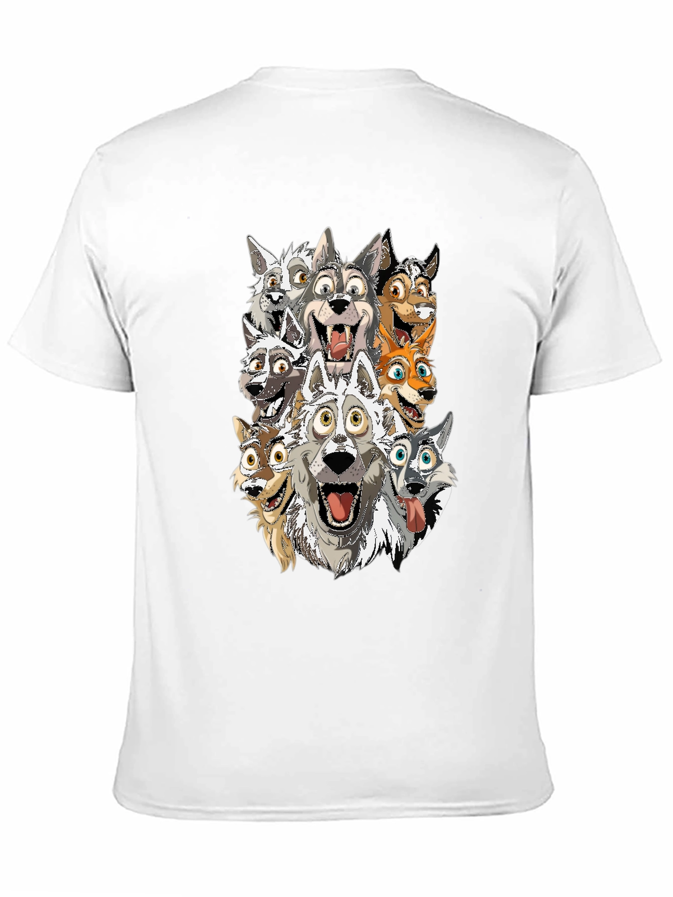 Cartoon Wolf Pack T-Shirt - Black Cotton Tee