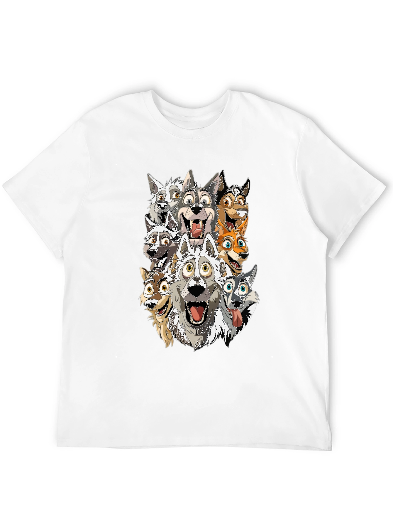 Cartoon Wolf Pack T-Shirt - Black Cotton Tee