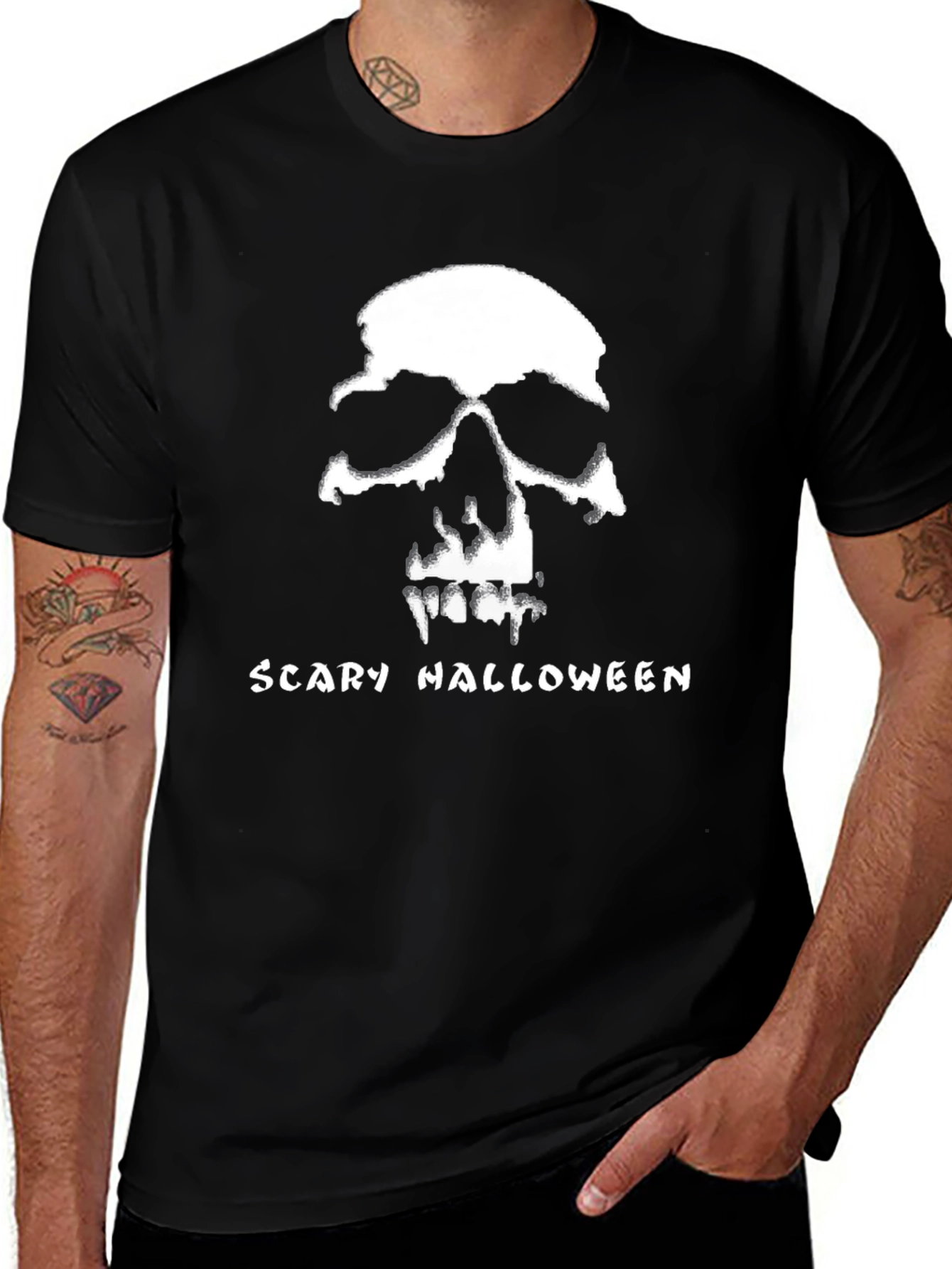 Scary Halloween Skull Graphic Tee - Black