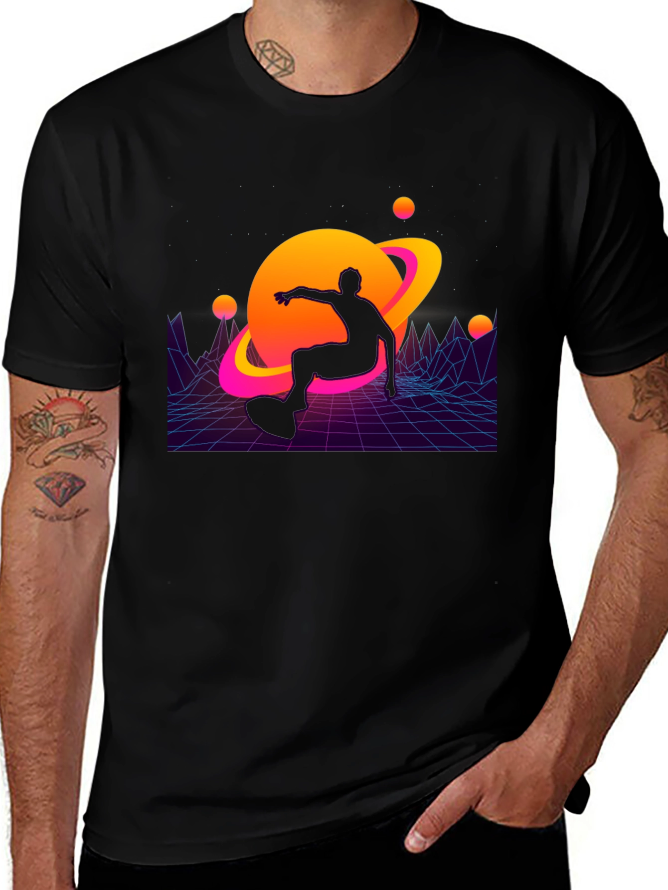 Retro Space Skater T-Shirt - Black Graphic Tee