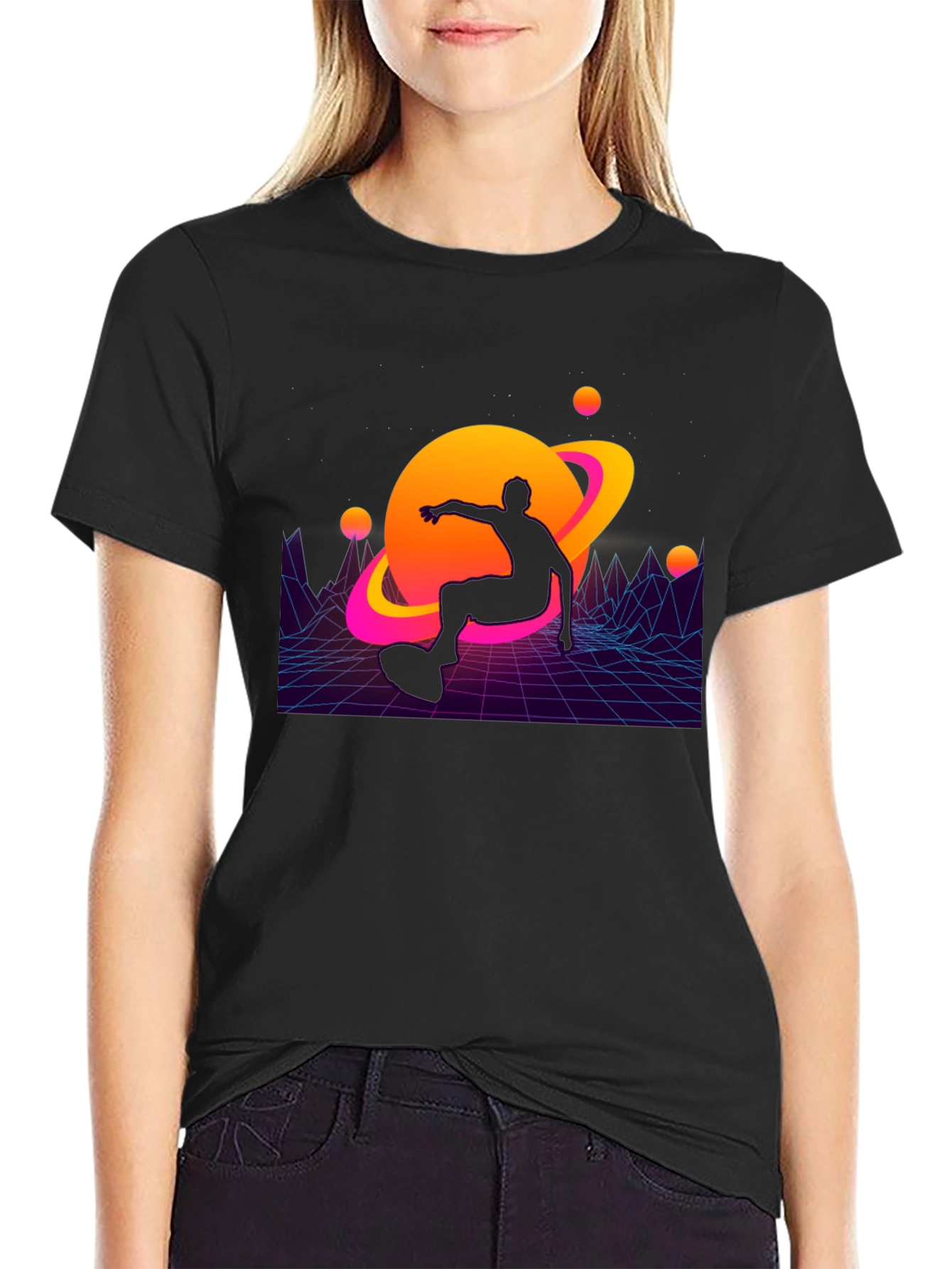 Retro Space Skater T-Shirt - Black Graphic Tee