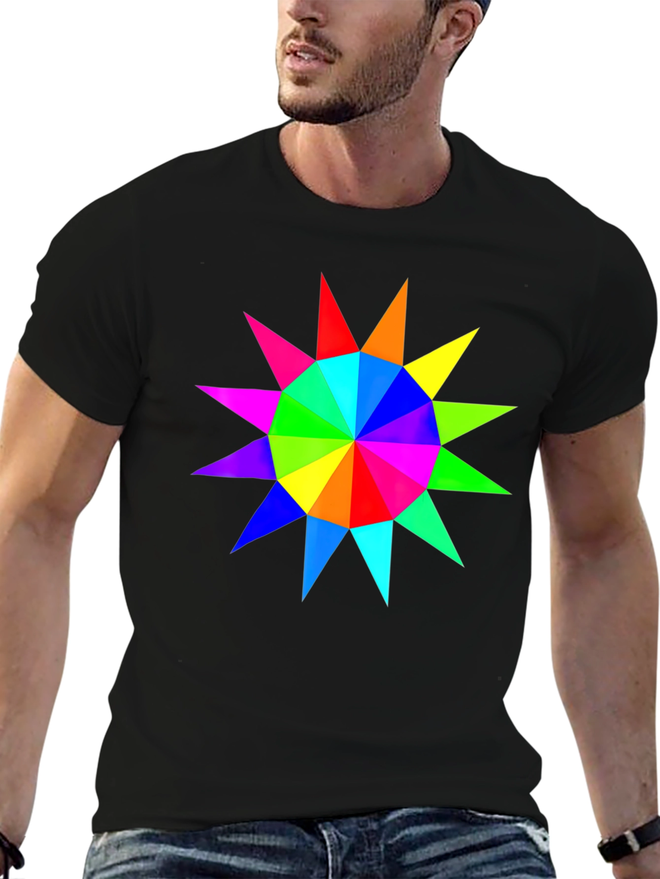 Rainbow Starburst Graphic Black T-Shirt