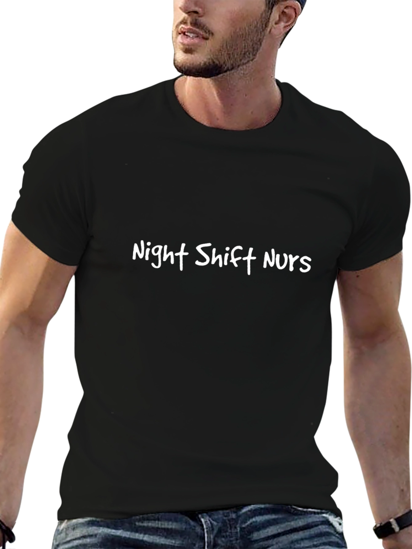 Night Shift Nurse T-Shirt - Black Crew Neck Tee