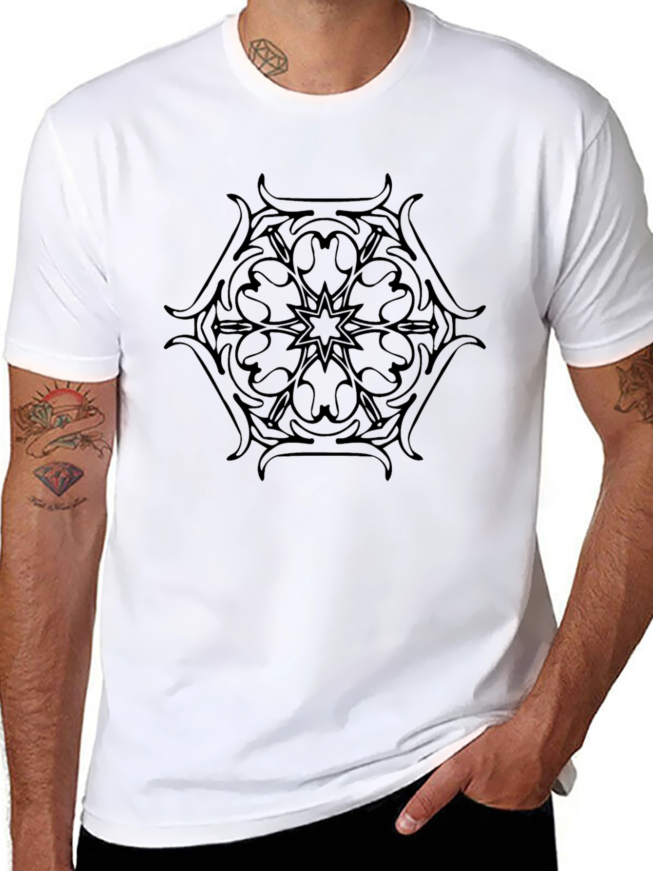 Black T-Shirt with Mandala Style Graphic Print