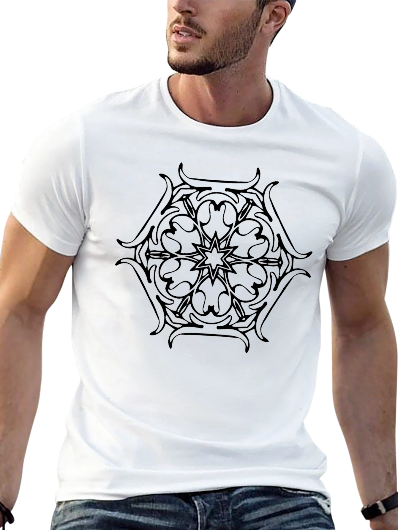 Black T-Shirt with Mandala Style Graphic Print