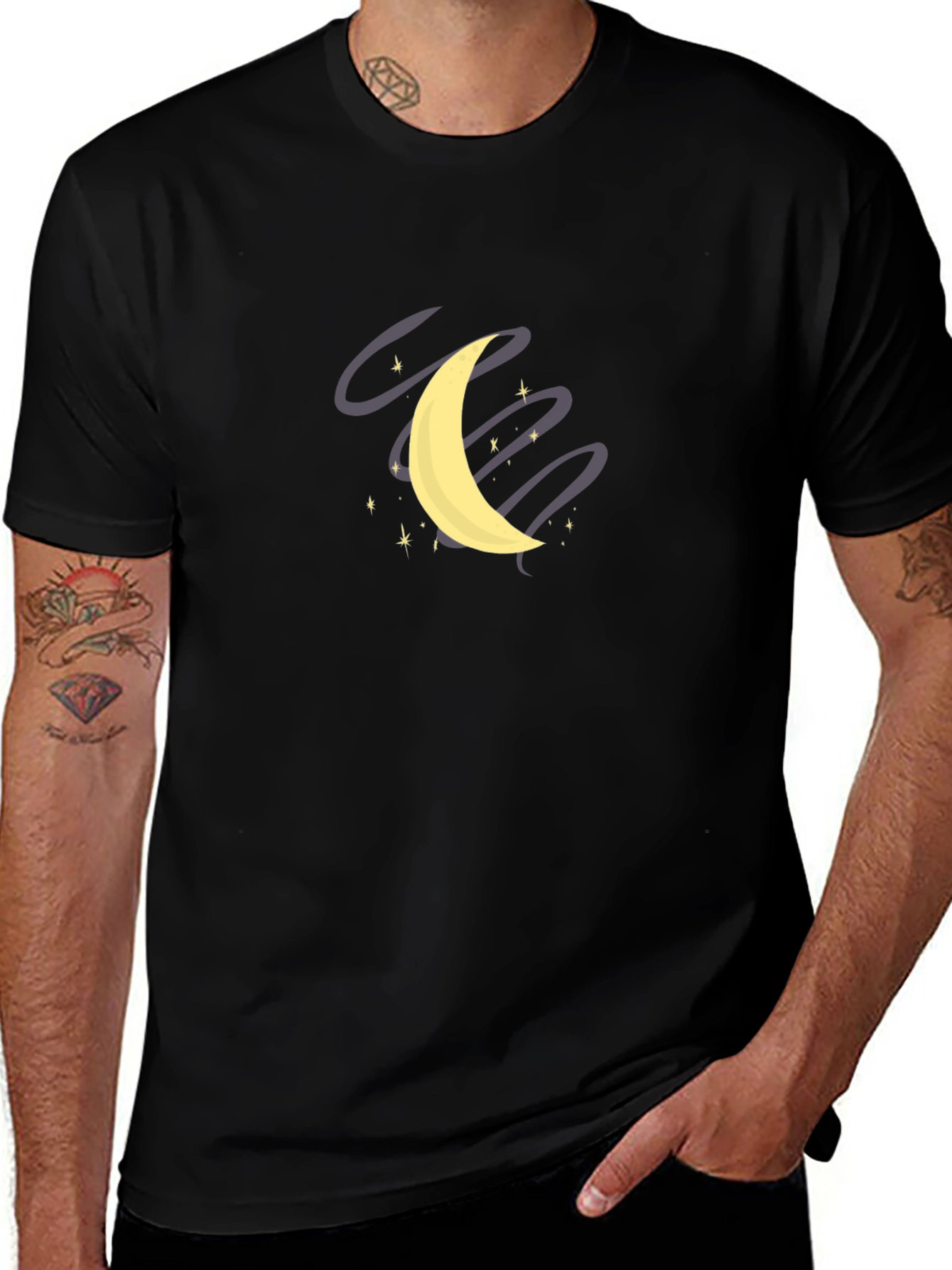 Moon and Stars Graphic Black T-Shirt