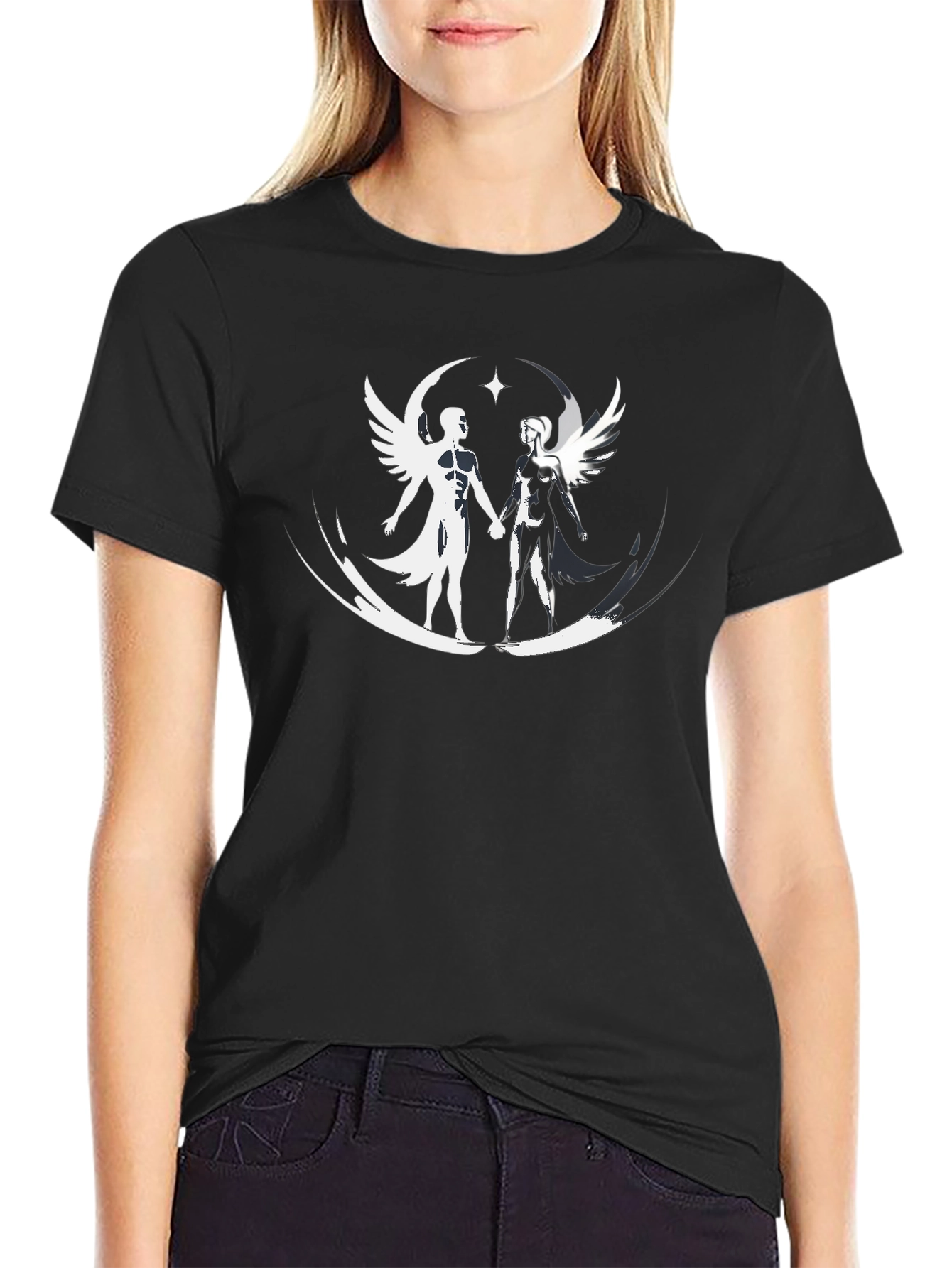 Angelic Couple Graphic Tee - Stylish & Unique